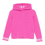 BALMAIN maglia tinta unita con cappuccio e stampa Fuxia per Bambina BV9B10 FUXIA BALMAIN