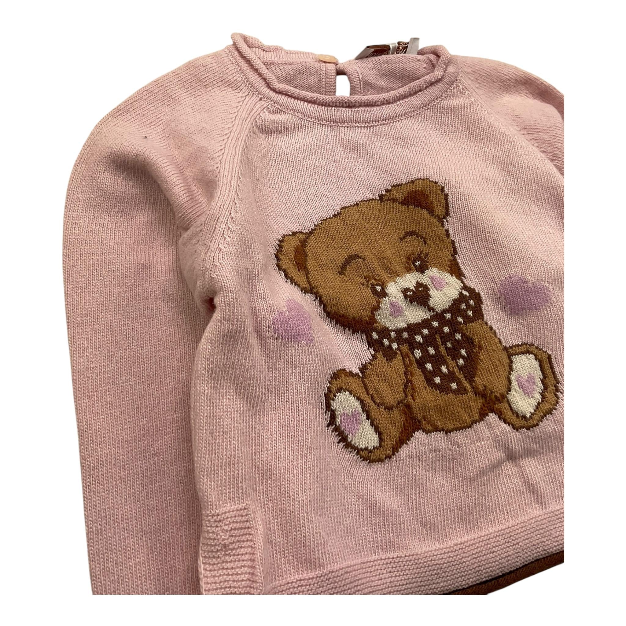 maglia girocollo tinta unita con ricamo orso 39B614X ROSA MONNALISA