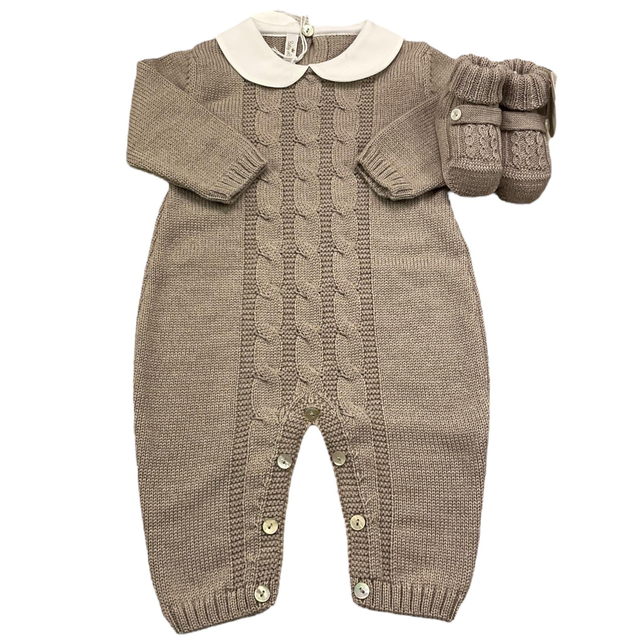 BABY LORD tutina manica lunga tinta unita cn babbucce Fango per Neonato 316 FANGO BABY LORD