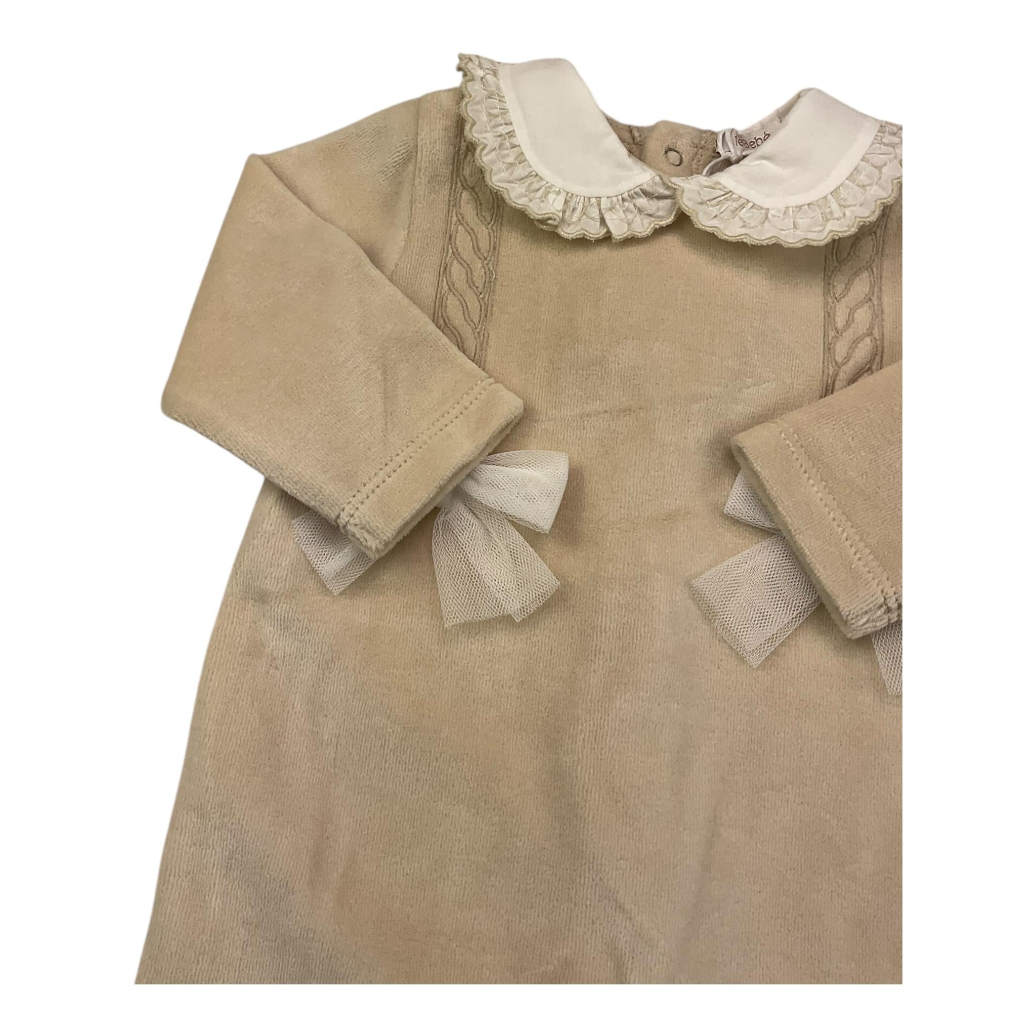 LE BEBE' tutina manica lunga tinta unita in ciniglia Beige per Neonata LBG5952 BEIGE LE BEBE'