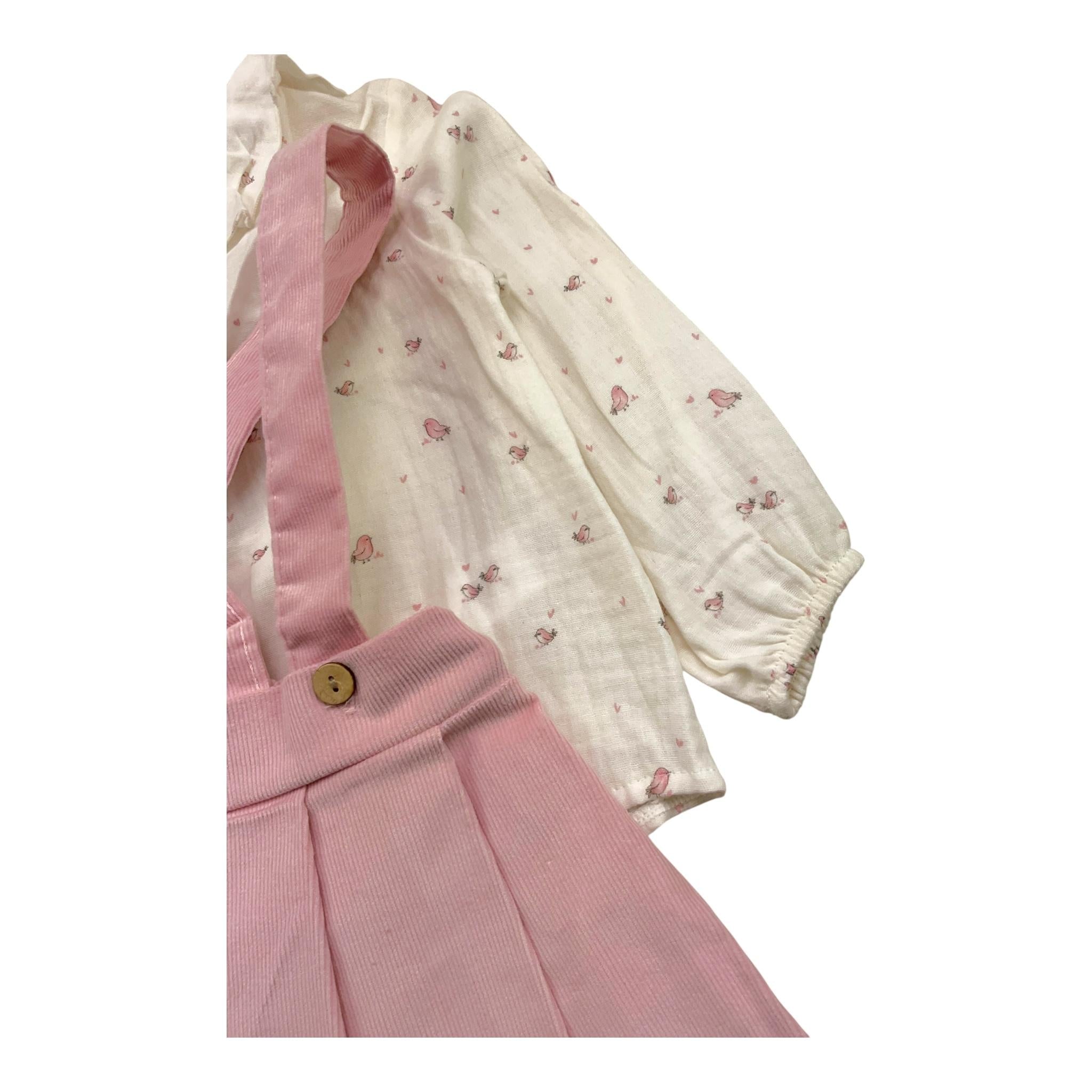 CALAMARO completo 2pz camicia-salopette bicolore Bianco/rosa per Neonata 11013 BIANCO/ROSA CALAMARO