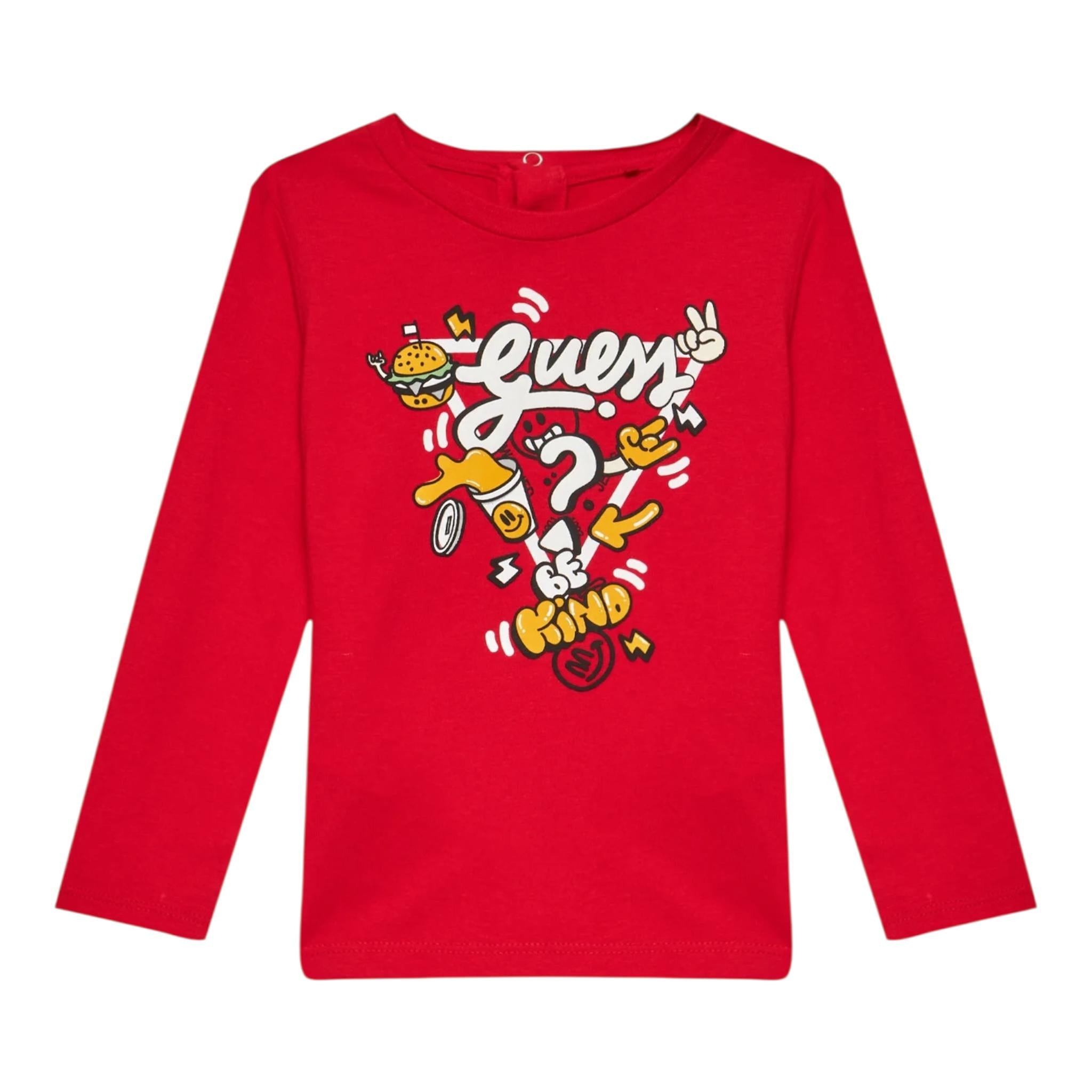 GUESS shirt girocollo tinta unita con stampa Rosso per Neonato I4YI02K8HM4X ROSSO GUESS