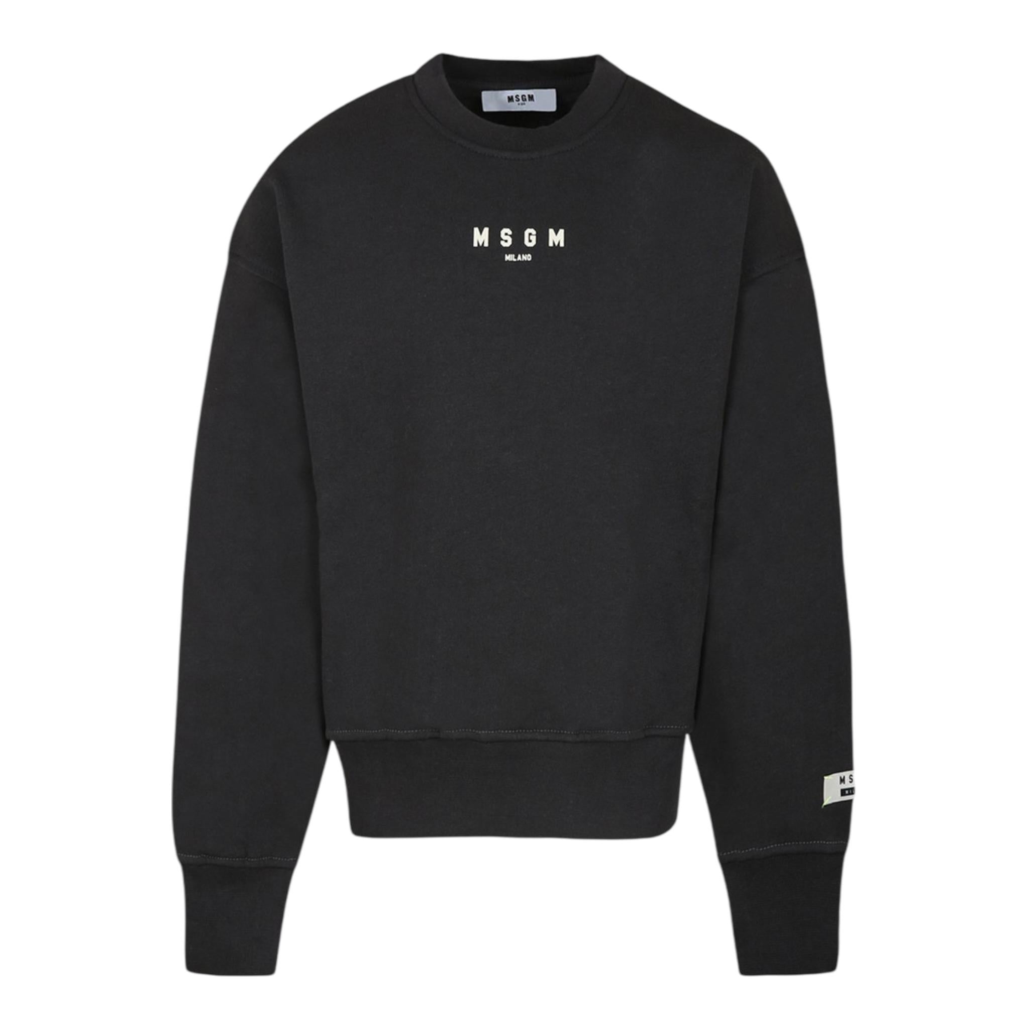MSGM felpa chiusa girocollo tinta unita con logo Nero per Bambino F4MSJUSW174 NERO MSGM