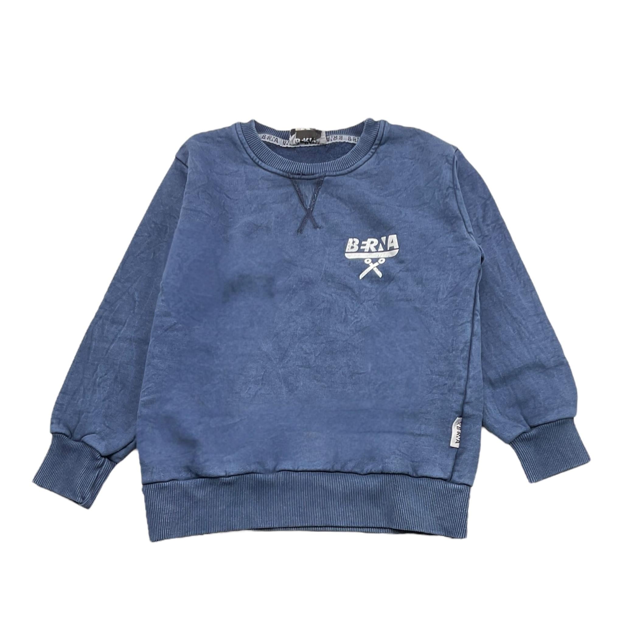 BERNA felpa tinta unita girocollo con stampa Blu per Bambino T24C396 BLU BERNA