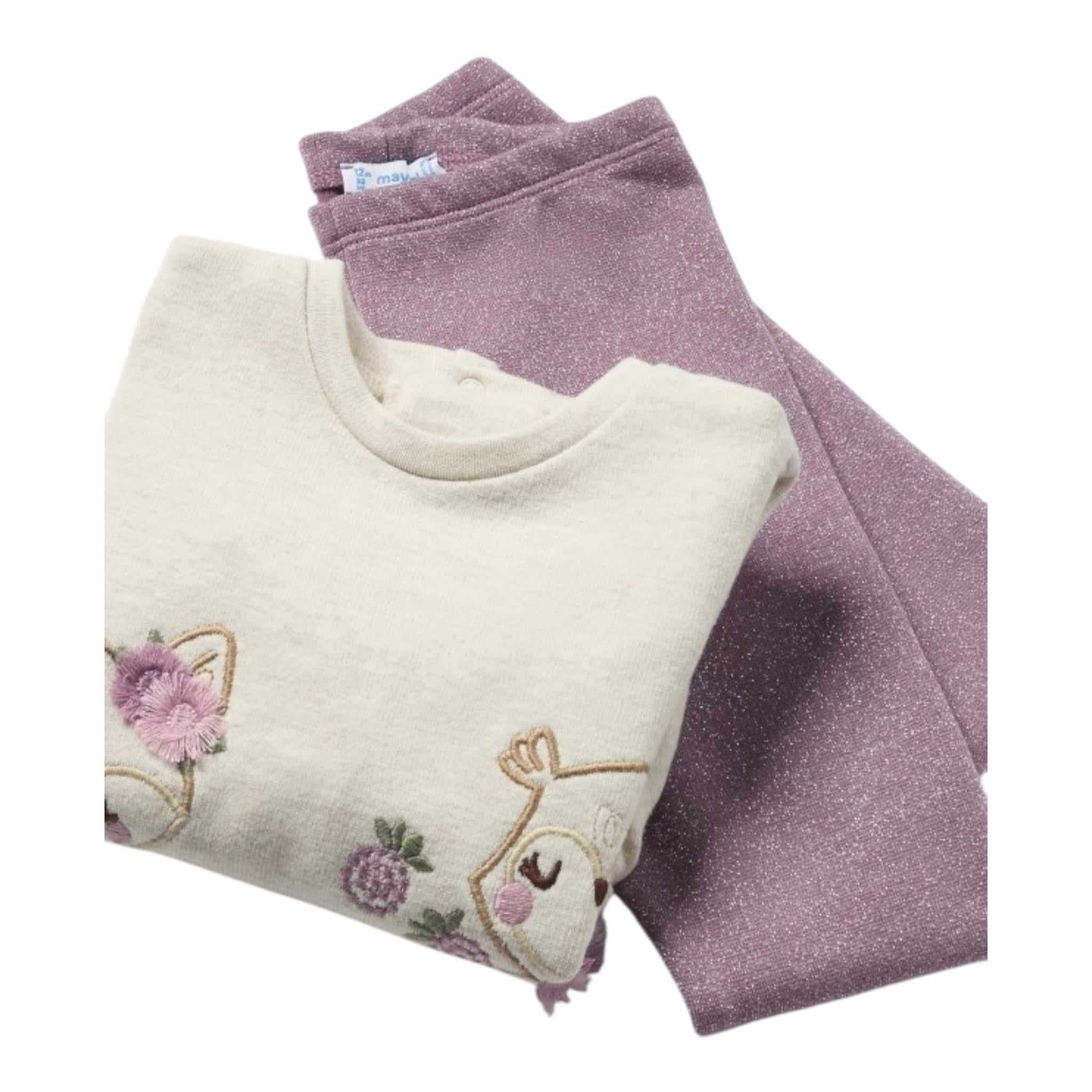 MAYORAL completo 2pz felpa-leggins bicolore Beige/viola per Neonata 2708X BEIGE/VIOLA MAYORAL
