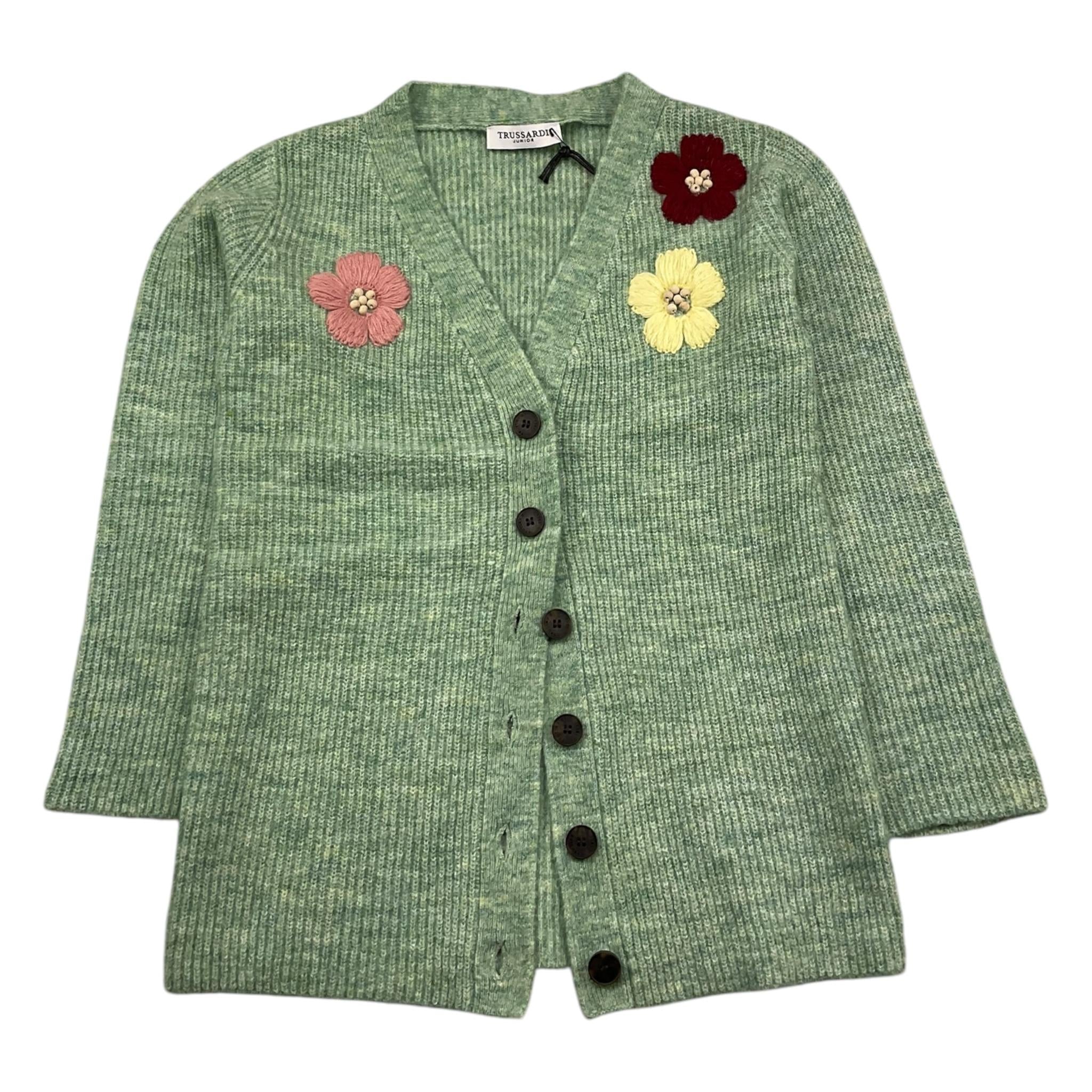 TRUSSARDI cardigan tinta unita con ricami Verde per Bambina TGA25091CD VERDE TRUSSARDI