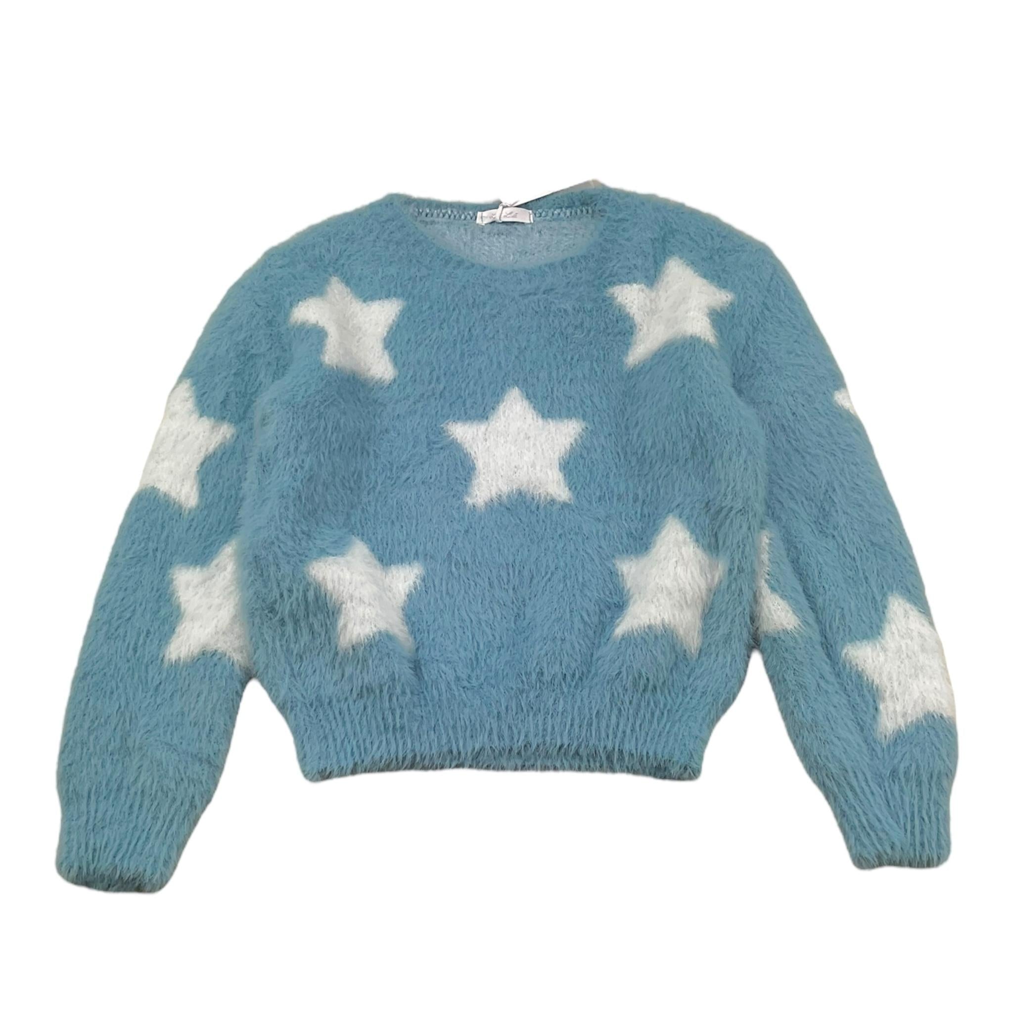 LU LU BY MISS GRANT maglia tinta unita con stampa stelle Azzurro per Bambina LL3153 AZZURRO LU LU BY MISS GRANT