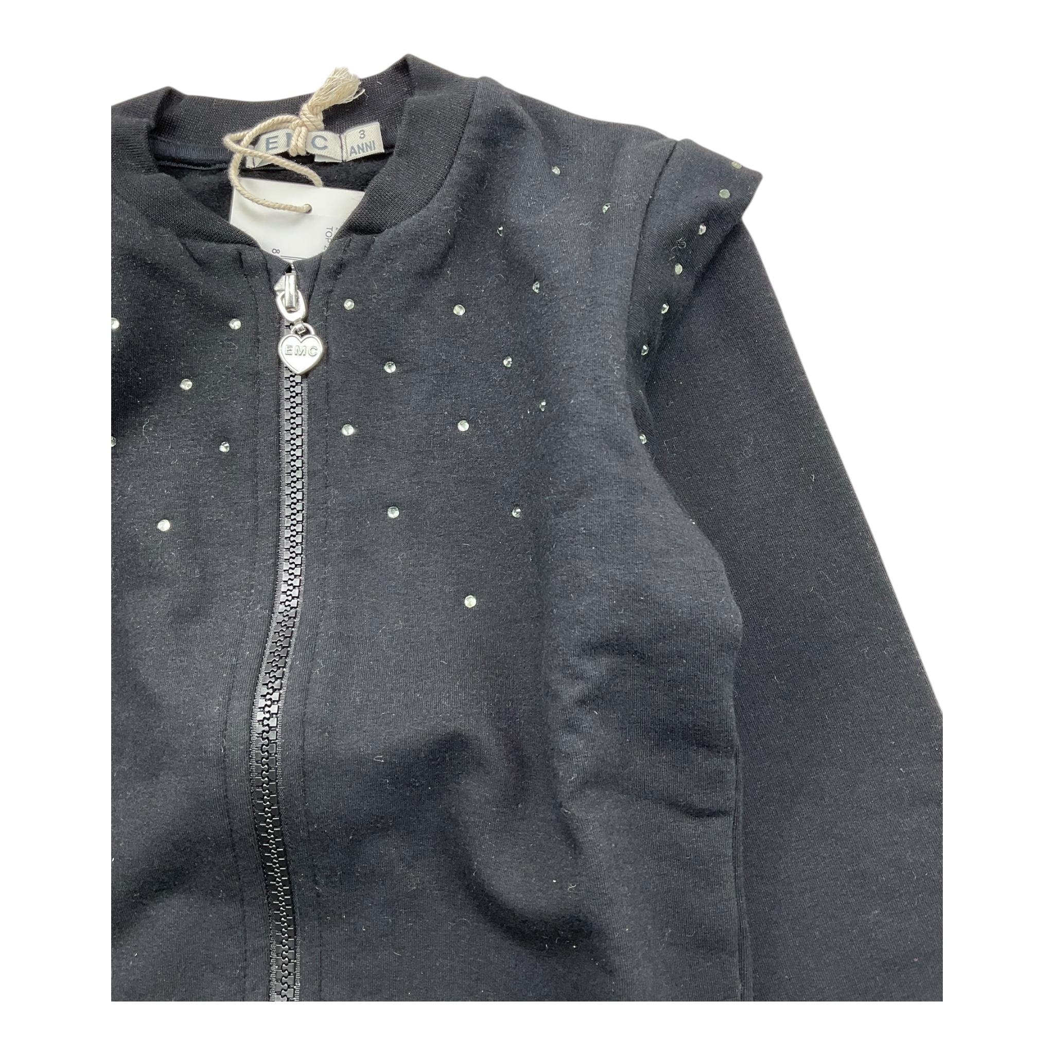 EMC felpa tinta unita con zip e brillantini Nero per Bambina CE2075 NERO EMC