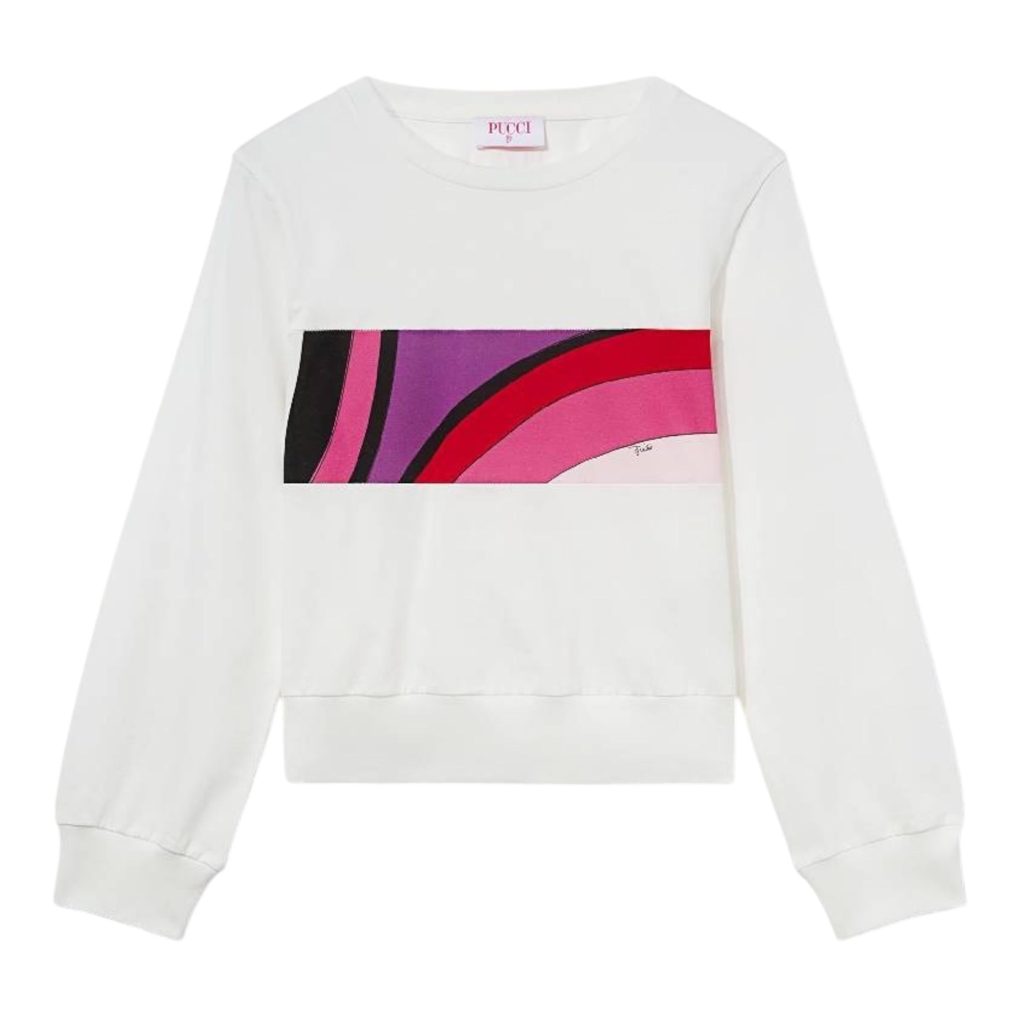 EMILIO PUCCI shirt girocollo tinta unita con stampa in contrasto Bianco per Bambina PU8A40 BIANCO EMILIO PUCCI
