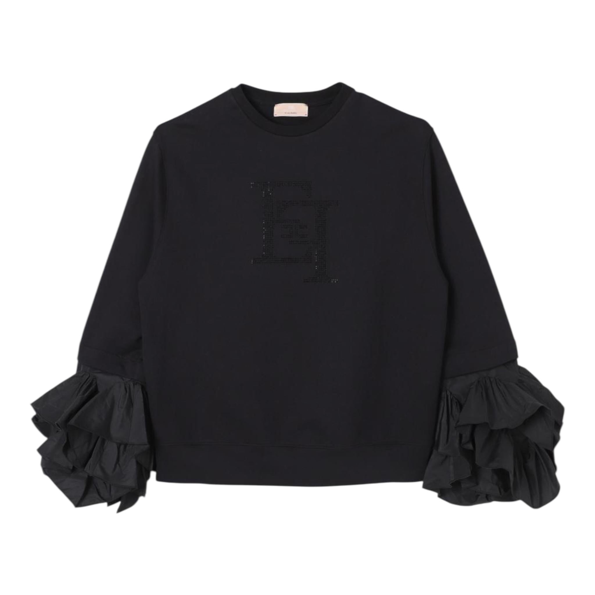 ELISABETTA FRANCHI felpa chiusa girocollo tinta uita con stampa brillantinata Nero per Bambina EFFE137 NERO ELISABETTA FRANCHI