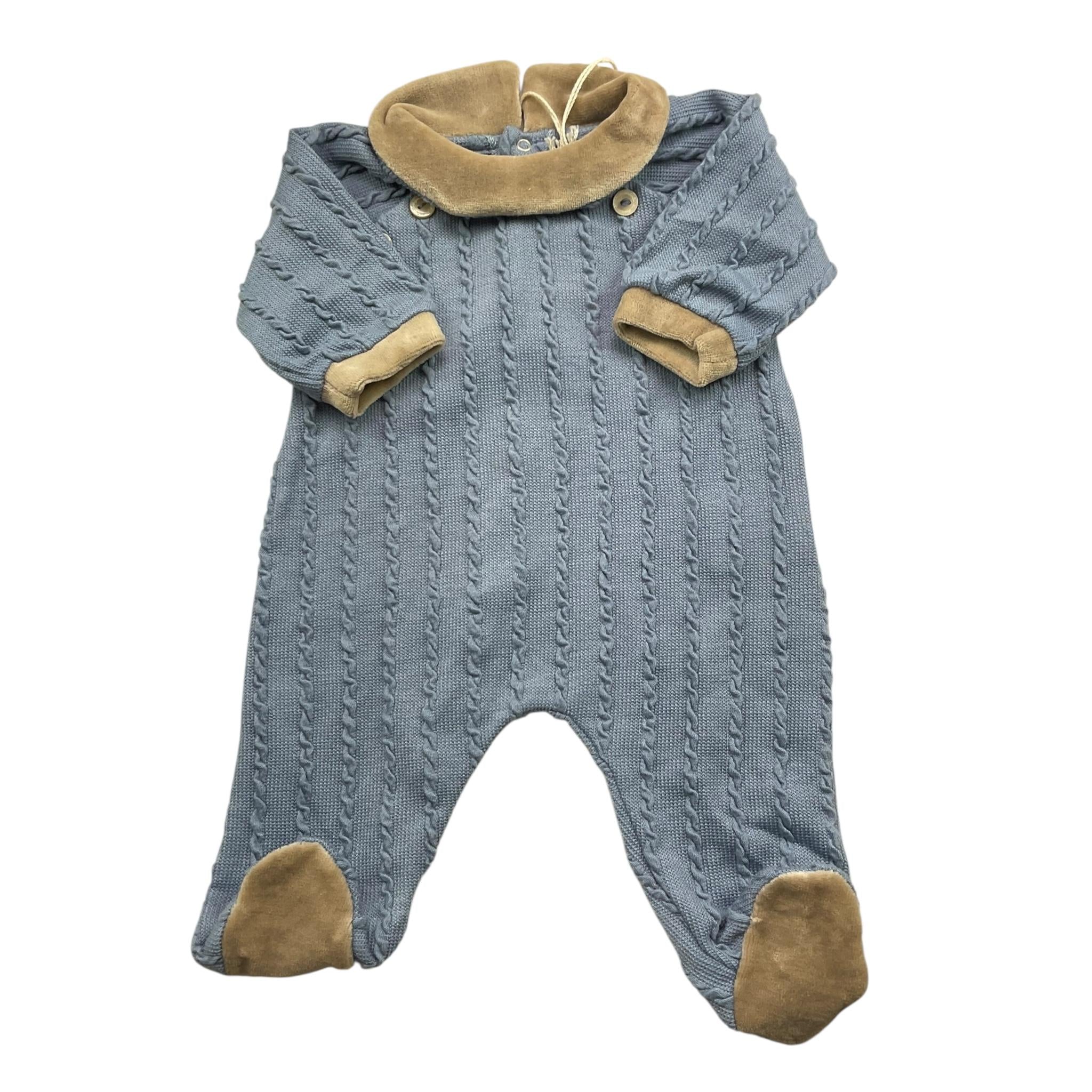 LA STUPENDERIA tutina tinta unita con colletto in contrasto Blu per Neonato TBTT61 BLU LA STUPENDERIA