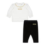 MOSCHINO completo 2 pezzi felpa-leggins in velluto Panna/nero per Neonata MDK02X PANNA/NERO MOSCHINO