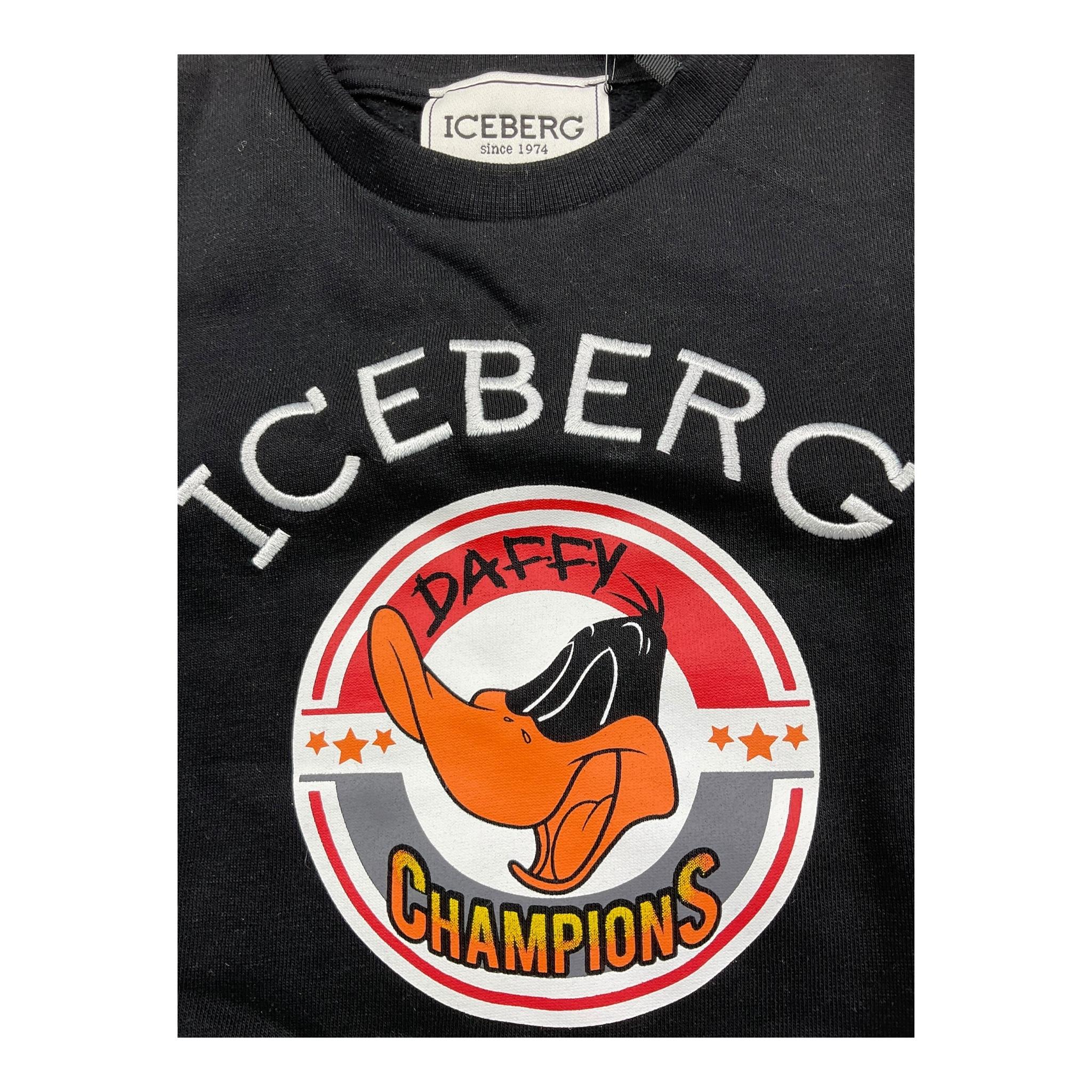 ICEBERG felpa chiusa girocollo tinta unita con stampa Nero per Bambino MFICE5315BXX NERO ICEBERG