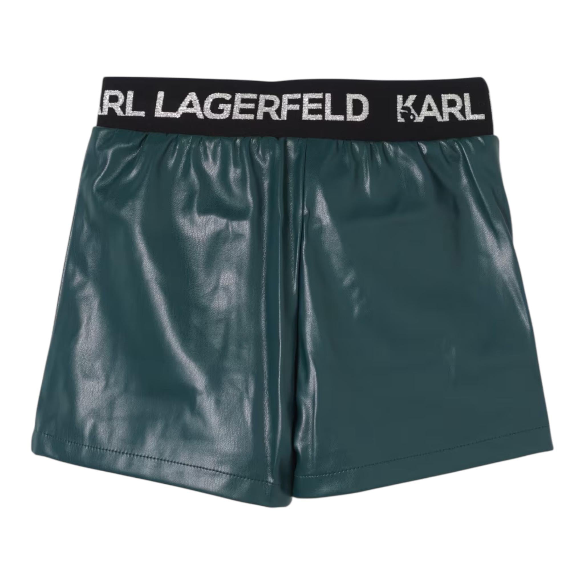KARL LAGERFELD short tinta unita in ecopelle Verde per Bambina Z30197 VERDE KARL LAGERFELD
