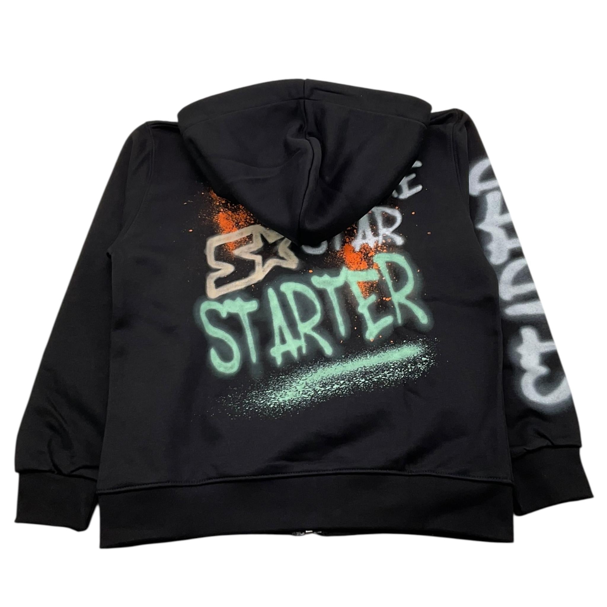 STARTER felpa cn zip e cappuccio tinta unita cn logo Nero per Bambino 1321 NERO STARTER