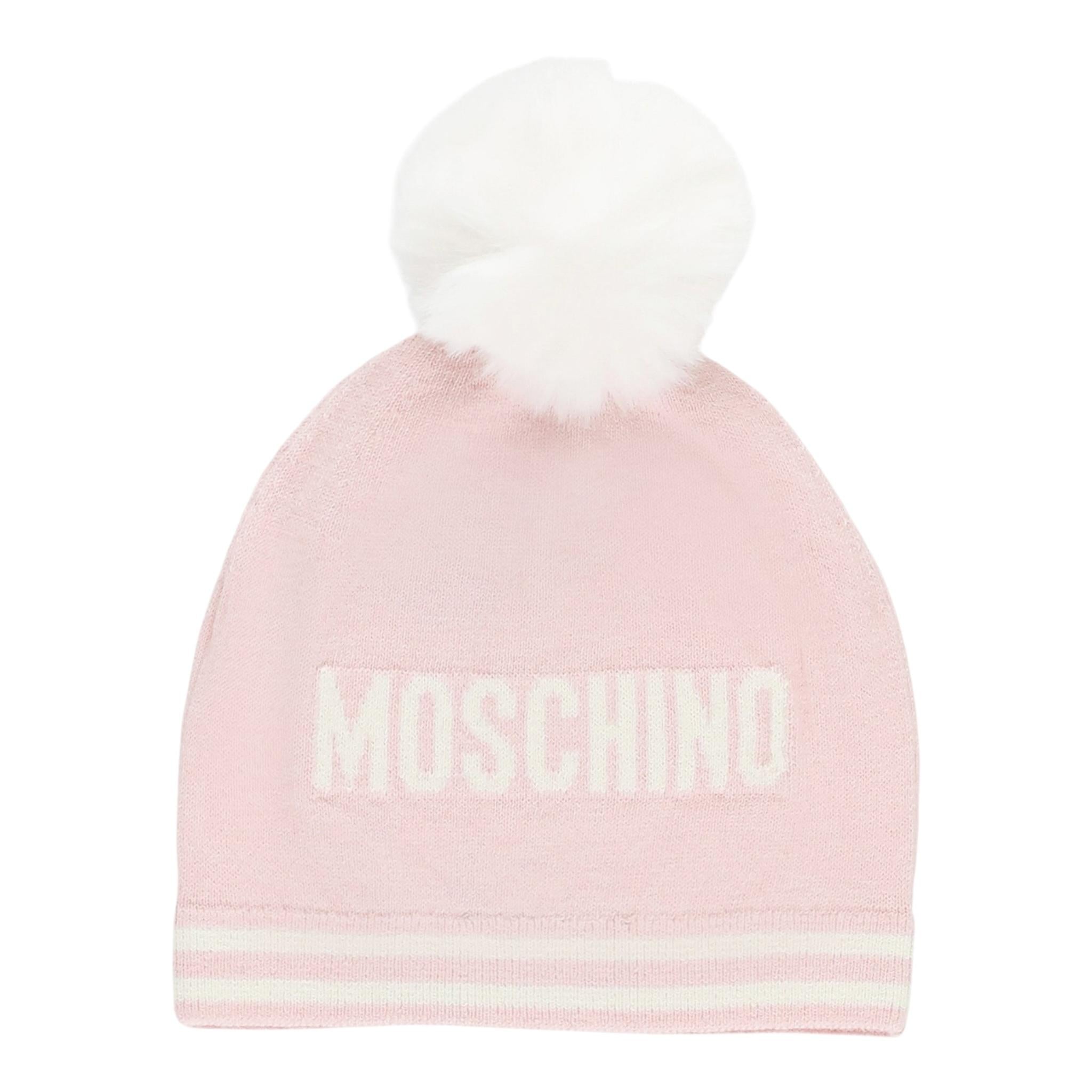 MOSCHINO cappello tinta unita con stampa e pon pon Rosa per Neonata MUX04WAX ROSA MOSCHINO