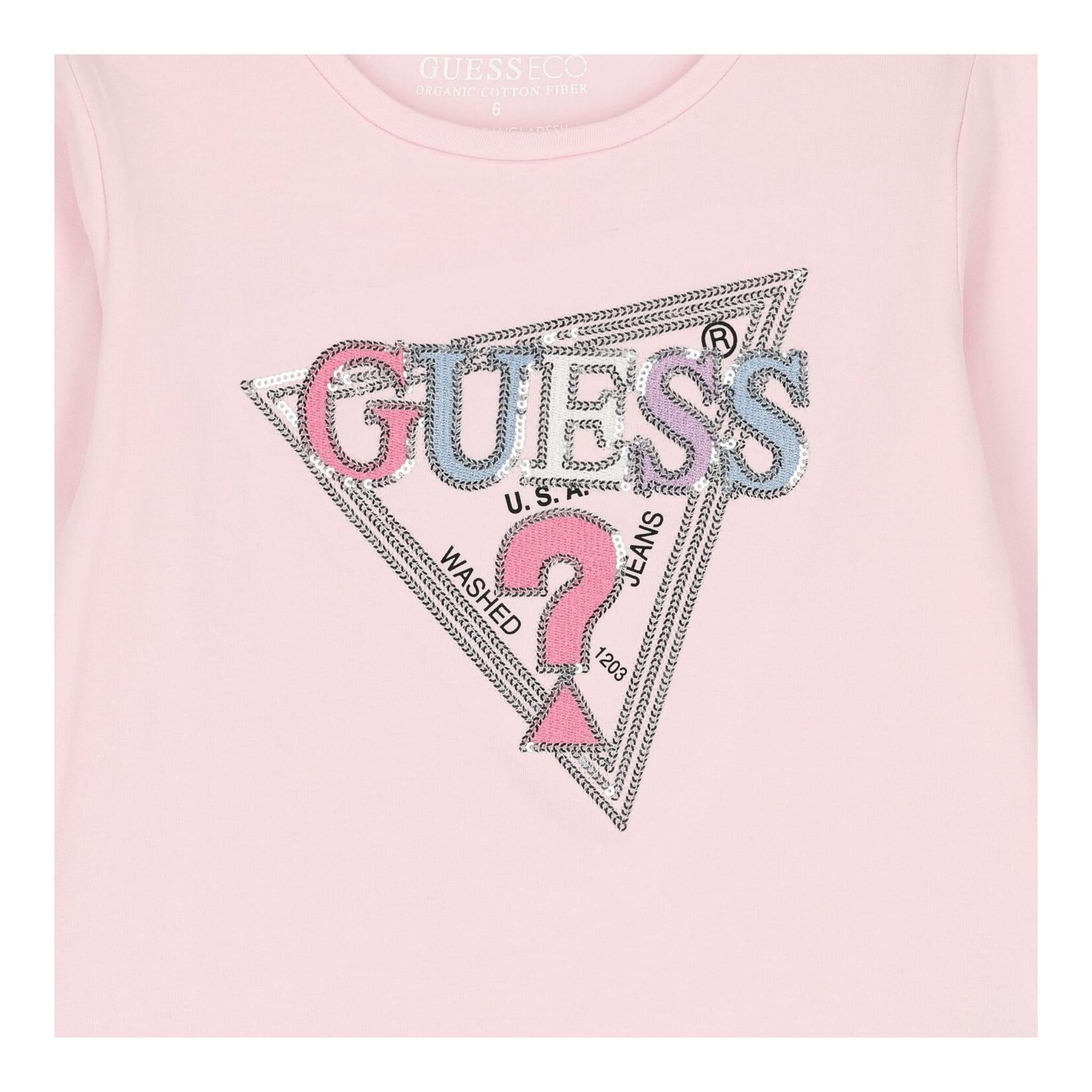 GUESS shirt girocollo tinta unita con stampa Rosa per Bambina K4YI11K6YW44J ROSA GUESS