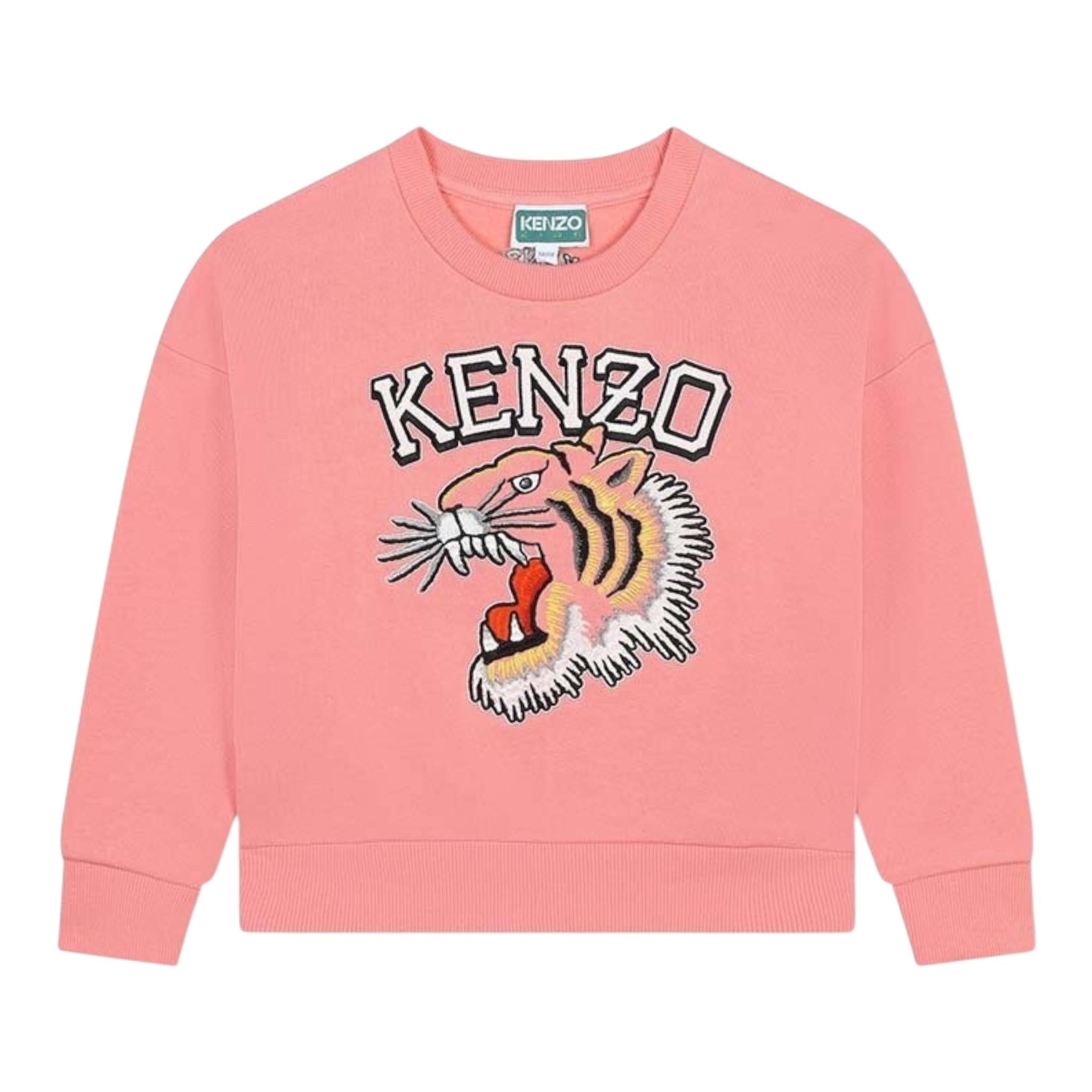 KENZO felpa chiusa girocollo tinta unita con stampa Rosa per Bambina FELPEJX ROSA KENZO