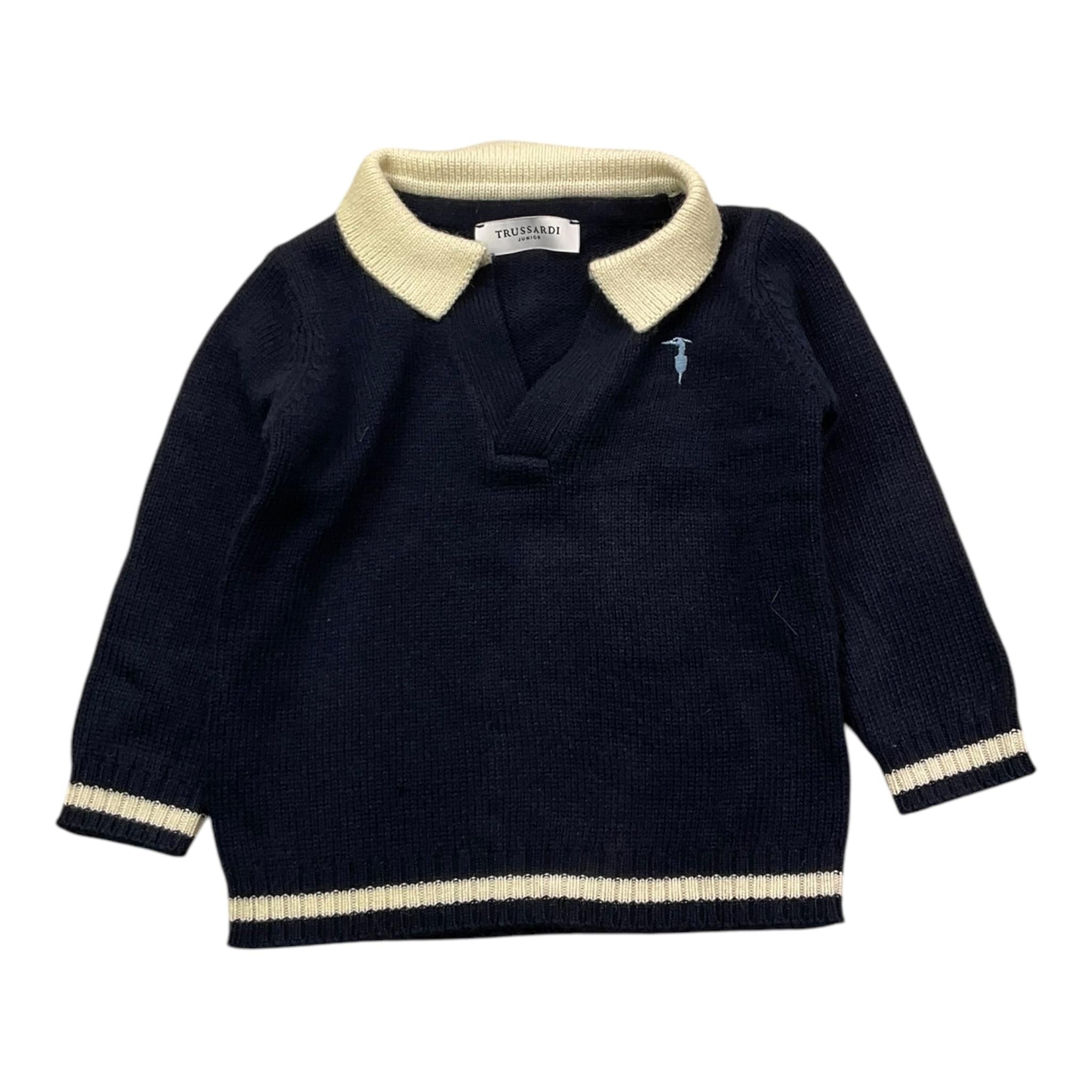 TRUSSARDI maglia tinta unita con colletto Blu per Neonato TIA25089MA BLU TRUSSARDI