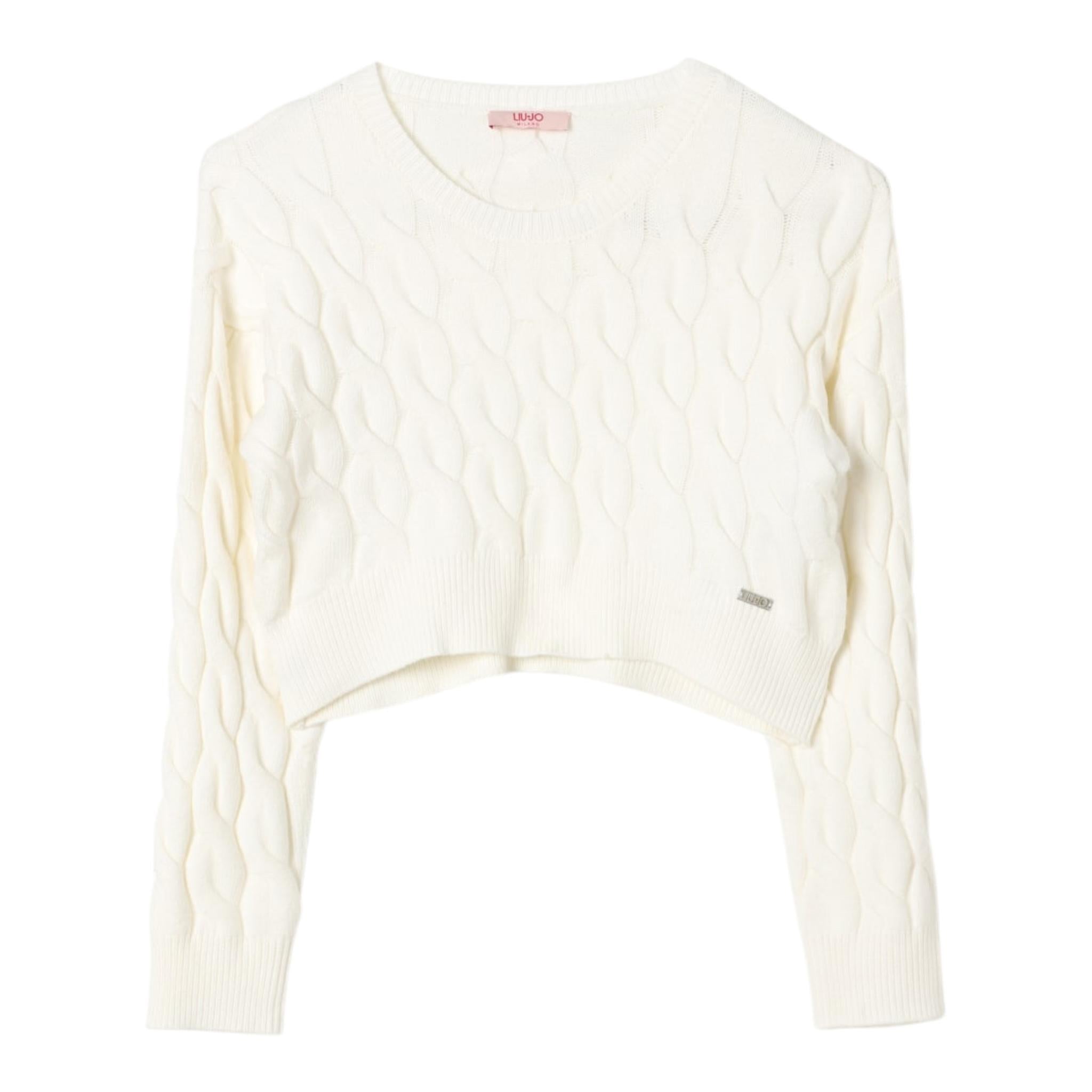 LIU JO maglia girocollo tinta unita con trecce Panna per Bambina GF4214 PANNA LIU JO