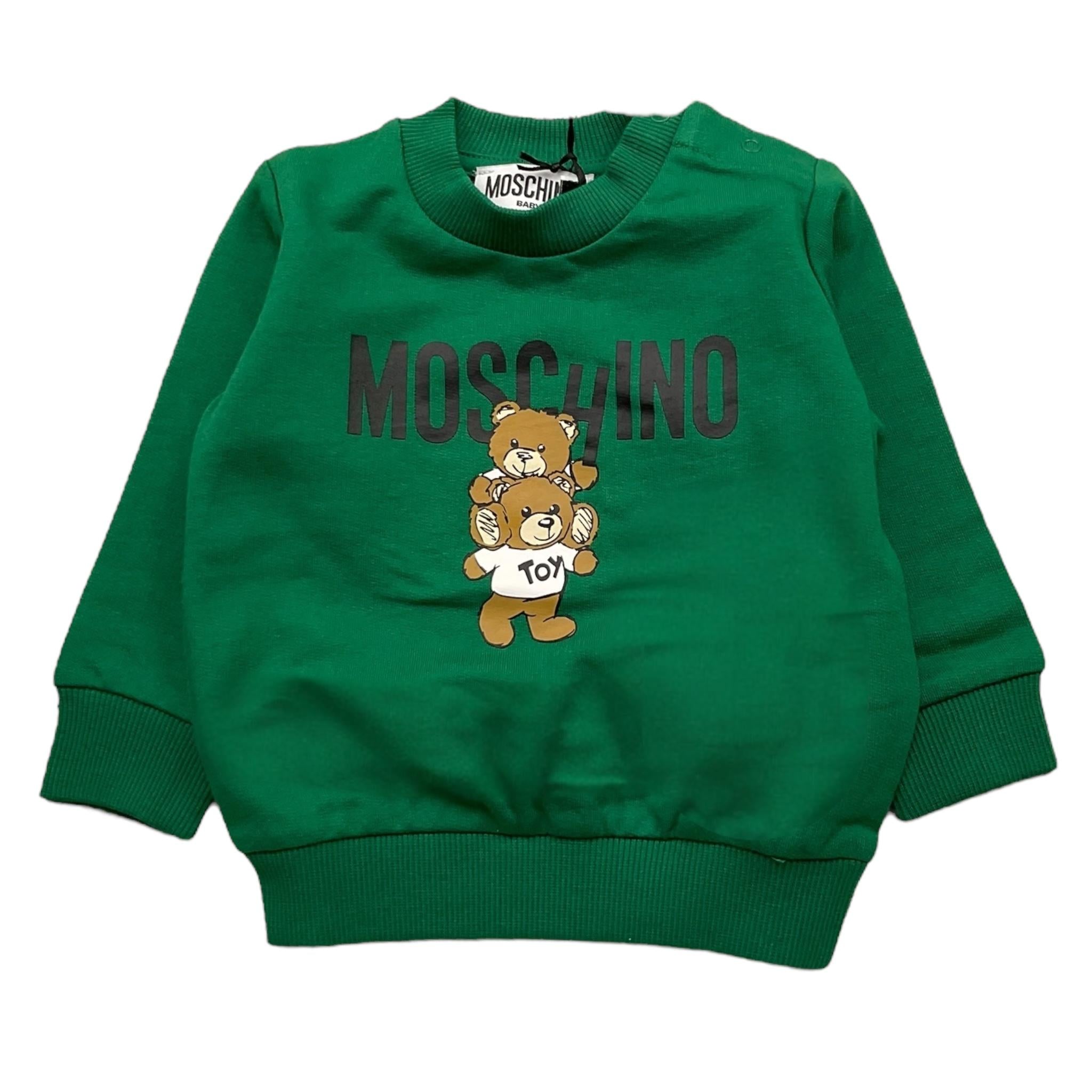 MOSCHINO felpa chiusa girocollo tinta unita con stampa Verde per Neonato MUF05JX VERDE MOSCHINO