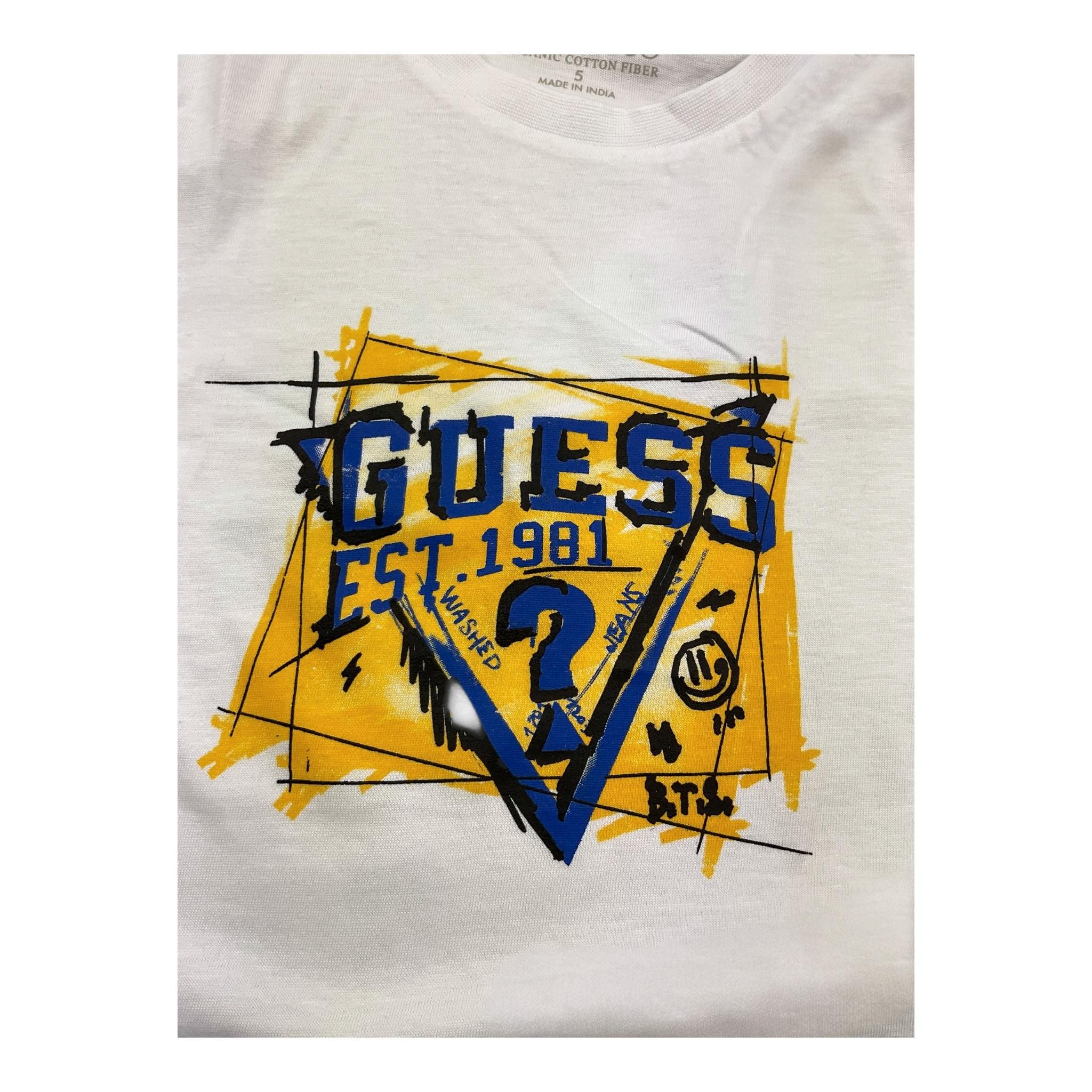 GUESS shirt girocollo tinta unita con stampa Bianco per Bambino N4YI01K8HM4XXXX BIANC GUESS
