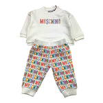 MOSCHINO completo 2pz felpa-pantalone tinta unita logato Bianco per Neonato MUK05C BIANCO MOSCHINO