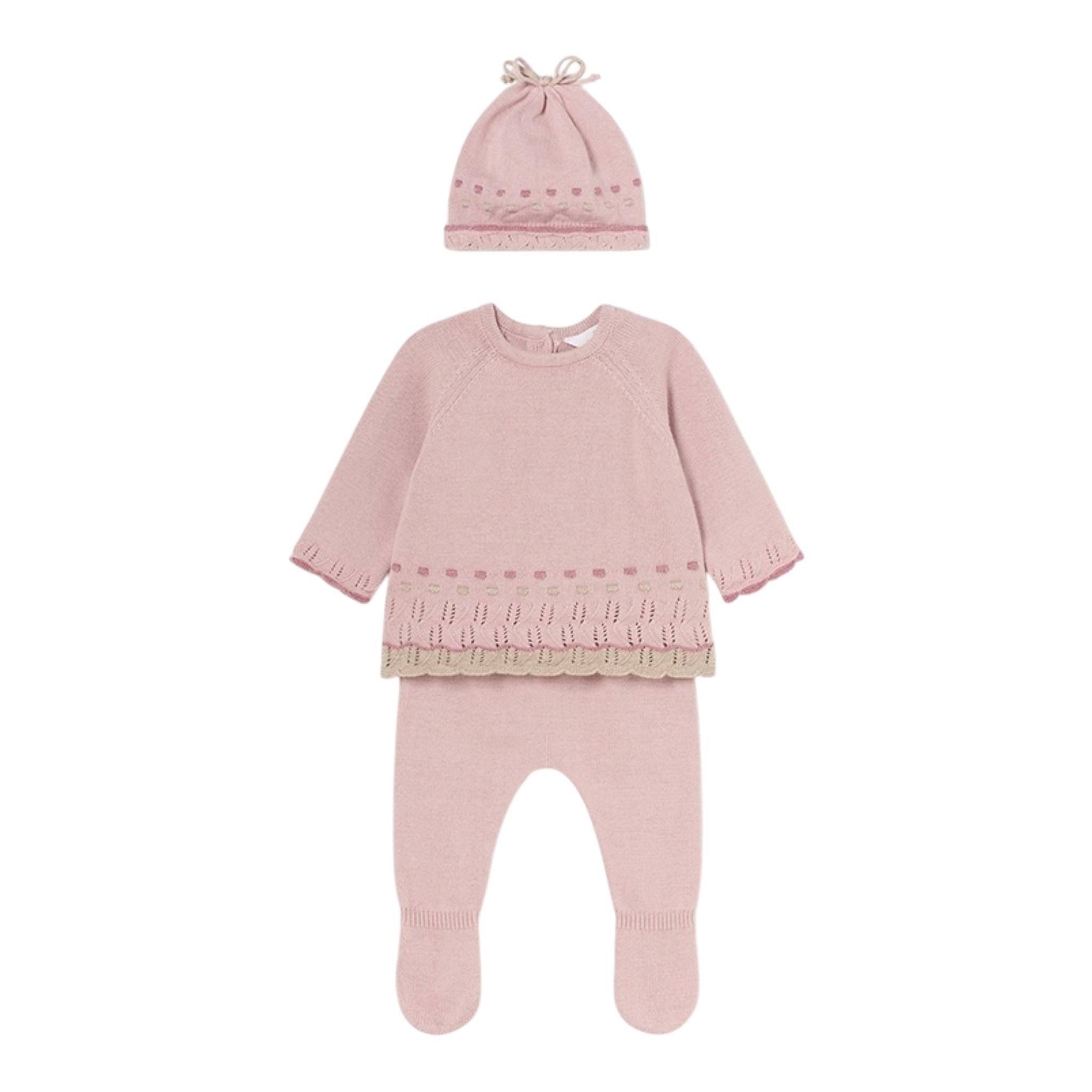 MAYORAL completo 3pz maglia-ghettina-cappello tinta unita Rosa per Neonata 2502 ROSA MAYORAL