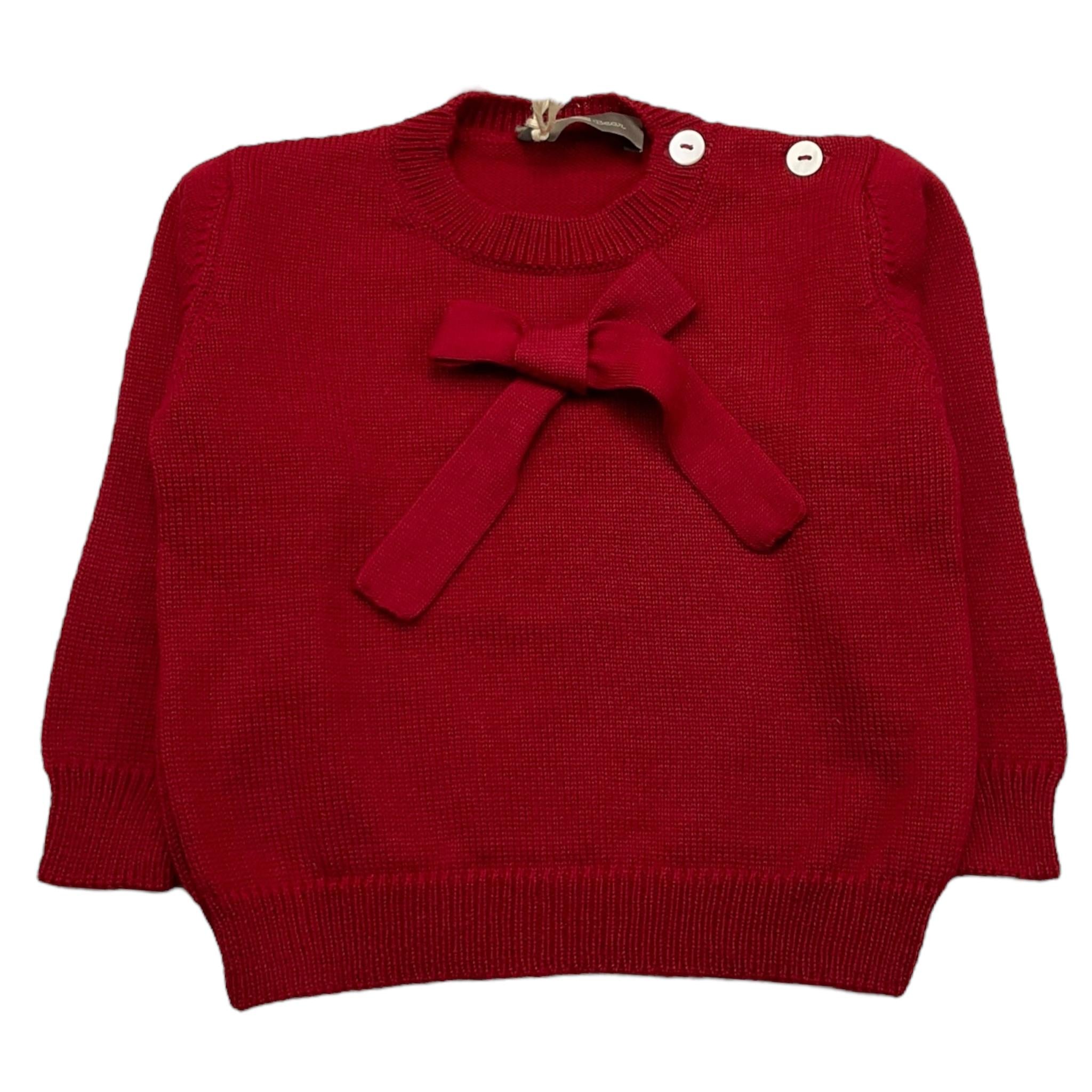LITTLE BEAR maglia girocollo tinta unita con fiocco Rosso per Neonata 7163 ROSSO LITTLE BEAR