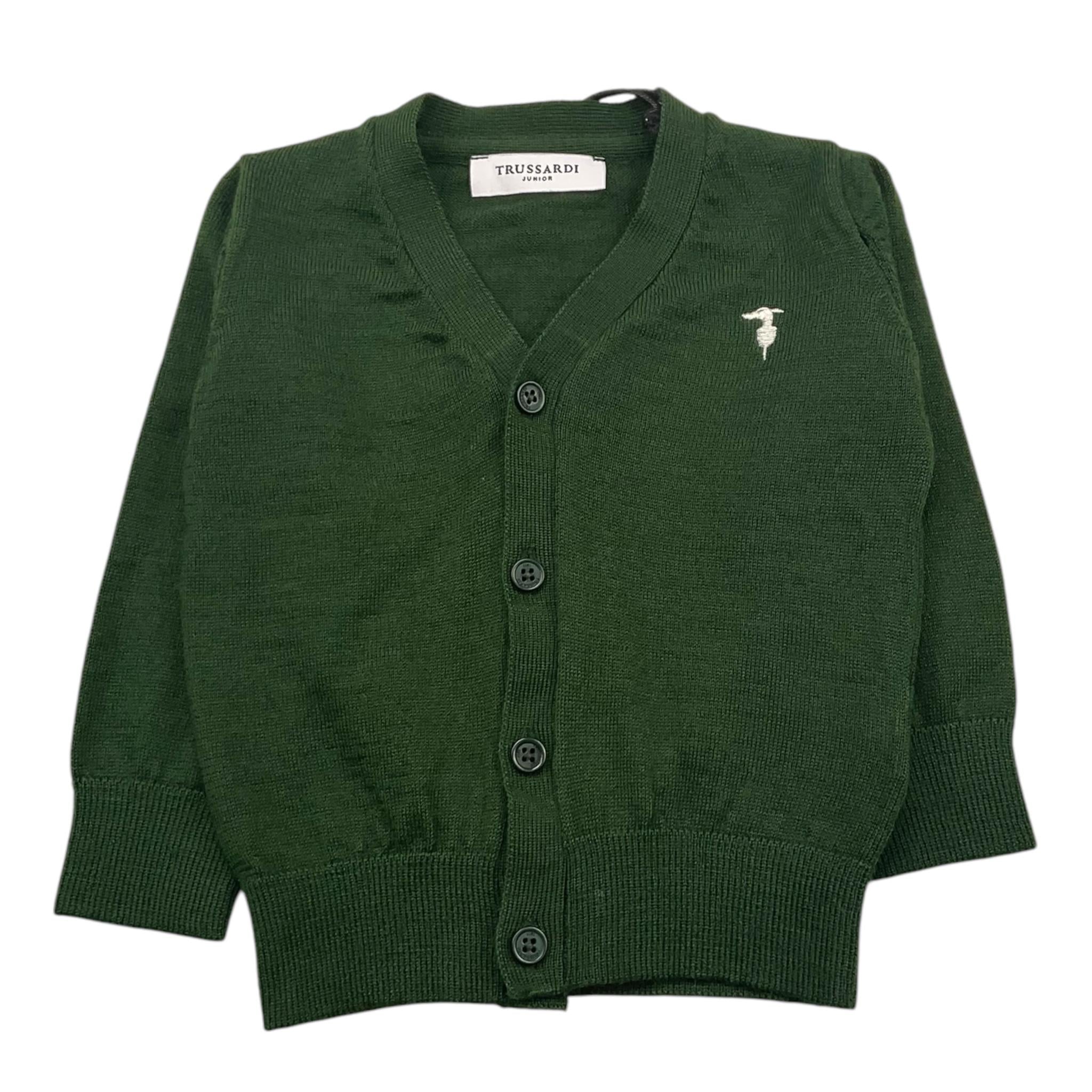 TRUSSARDI cardigan tinta unita con logo Verde per Neonato TIA25021CD VERDE TRUSSARDI