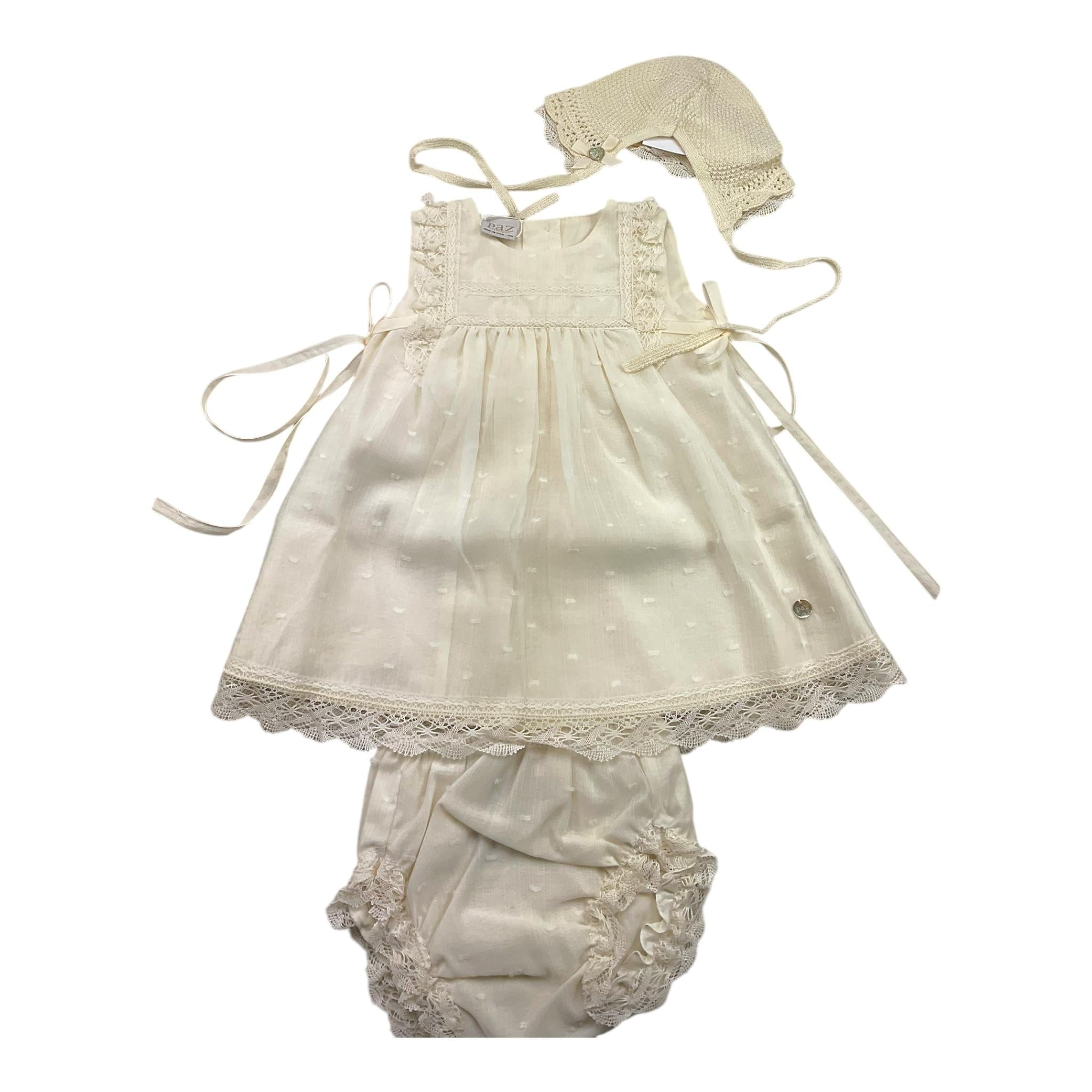 PAZ RODRIGUEZ set abito-coulotte-cappello tinta unita con ricami Panna per Neonata 004151273 PANNA PAZ RODRIGUEZ