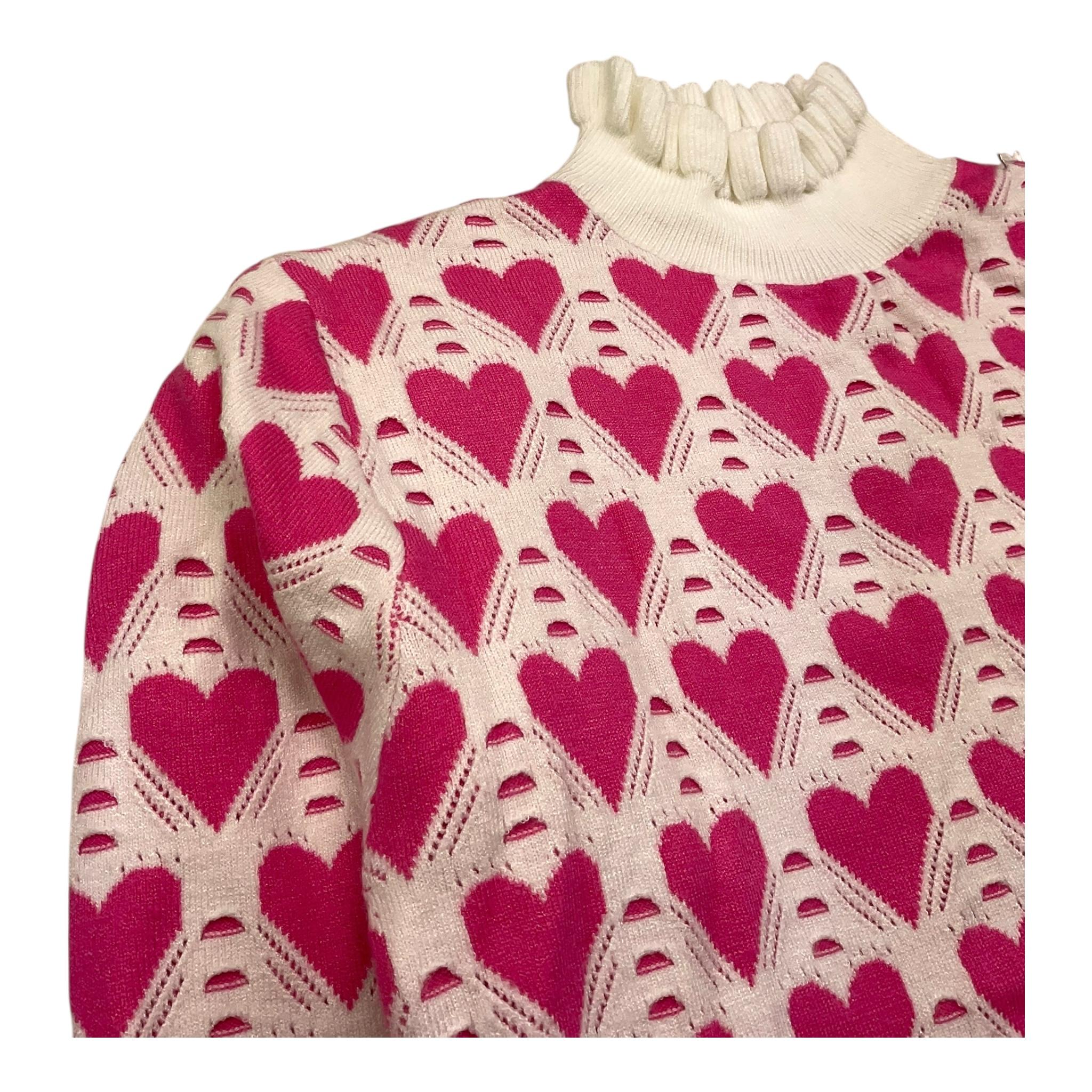 PINK BABY maglia collo alto tinta unita con ricami in contrasto Bianco per Bambina Q1182 BIANCO PINK BABY