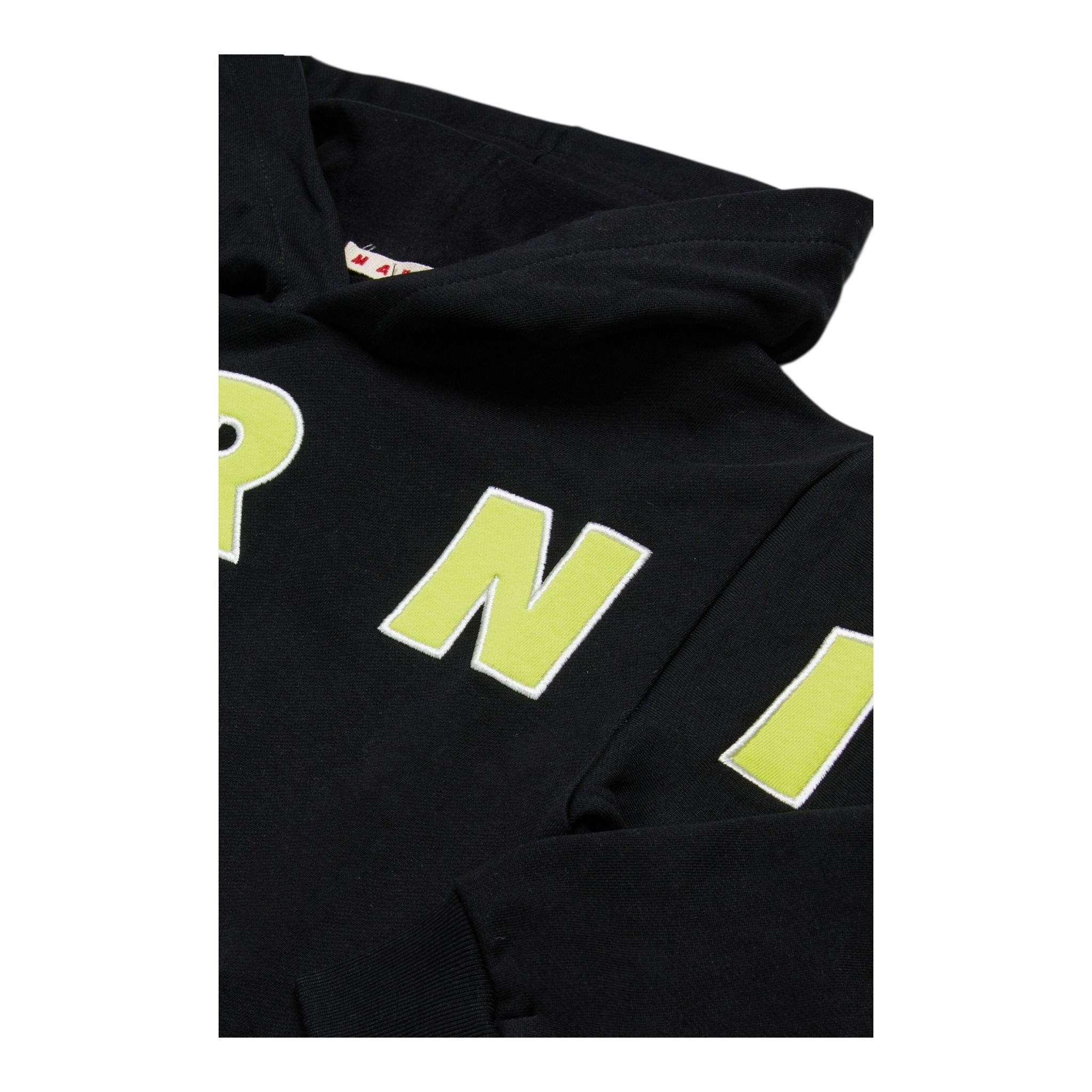 MARNI felpa chiusa con cappuccio tinta unita con logo Nero per Bambino M01266 NERO MARNI