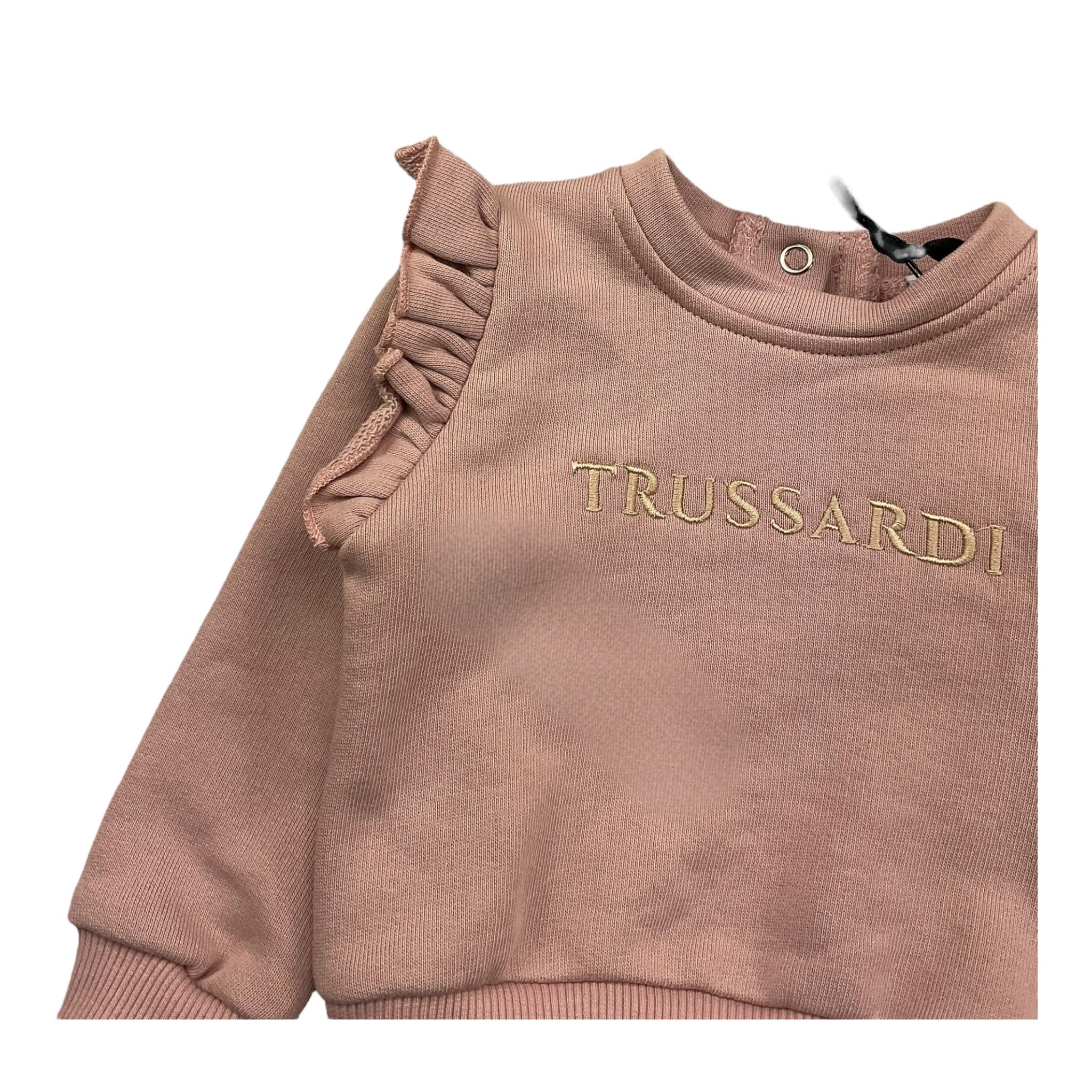 TRUSSARDI felpa chiusa girocollo tinta unita con logo Rosa per Neonata TIA25197 ROSA TRUSSARDI