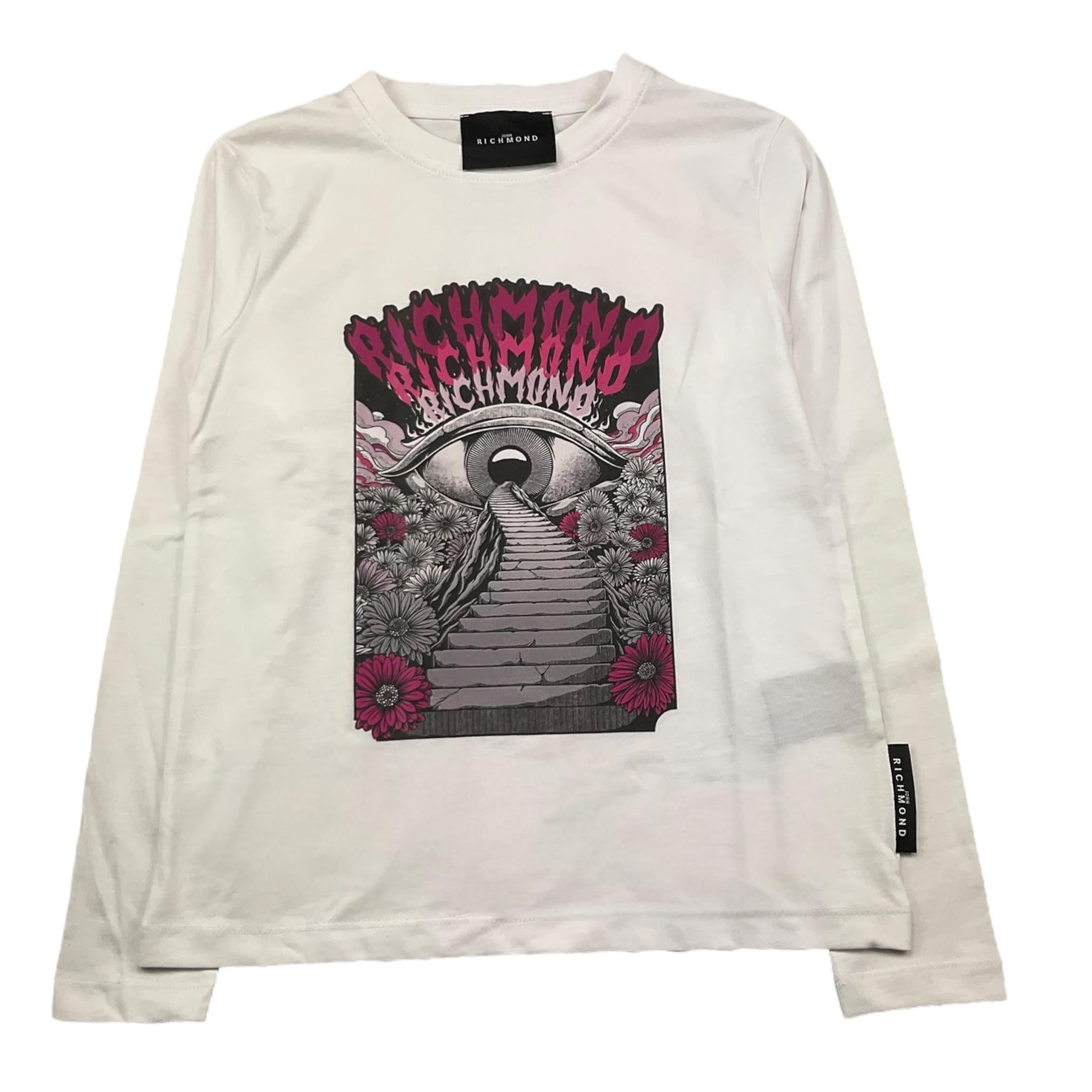 JOHN RICHMOND shirt girocollo tinta unita con stampa in contrasto Bianco per Bambina RGA25064TS BIANCO JOHN RICHMOND