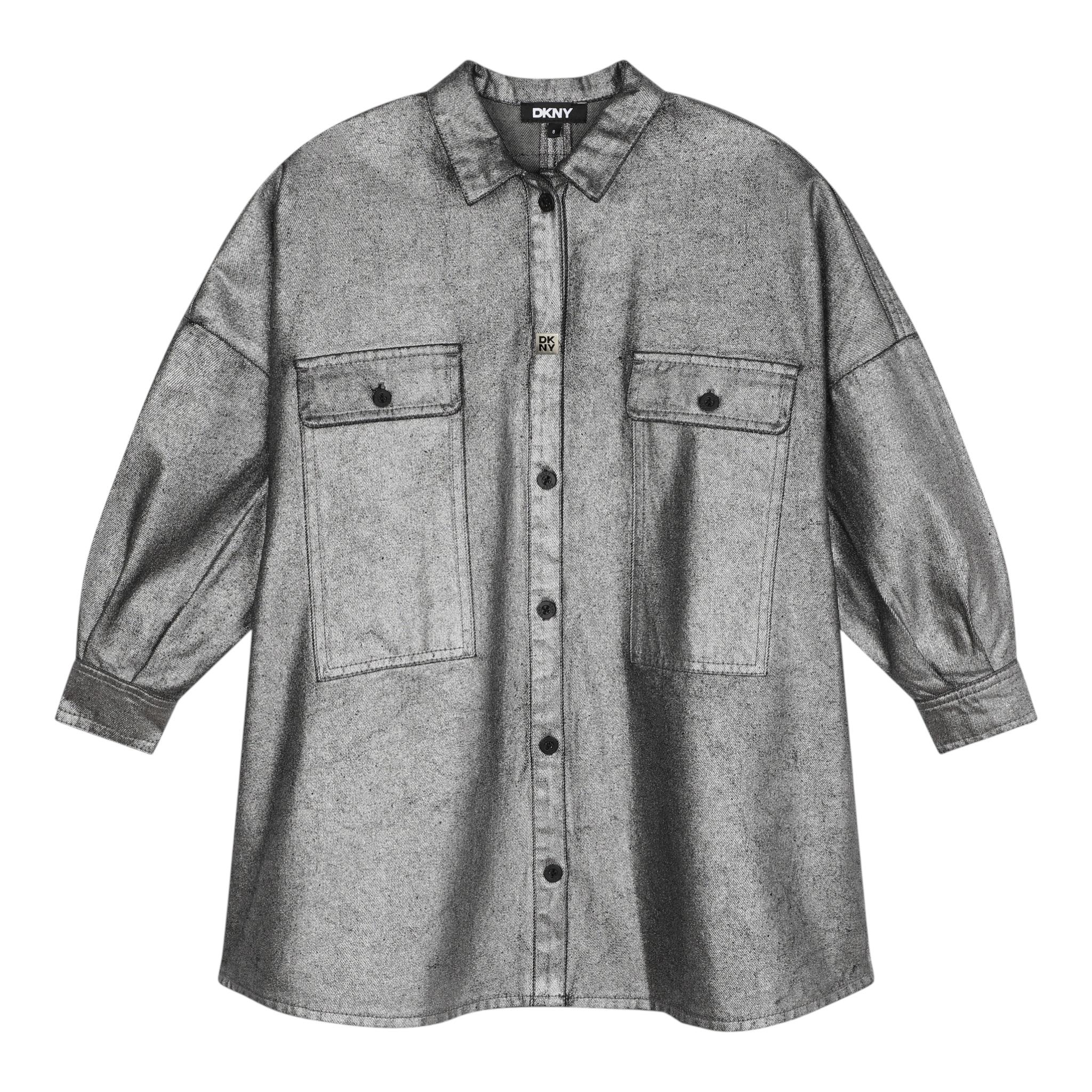 DKNY camicia tinta unita con bottoni Grigio per Bambina D60263 GRIGIO DKNY