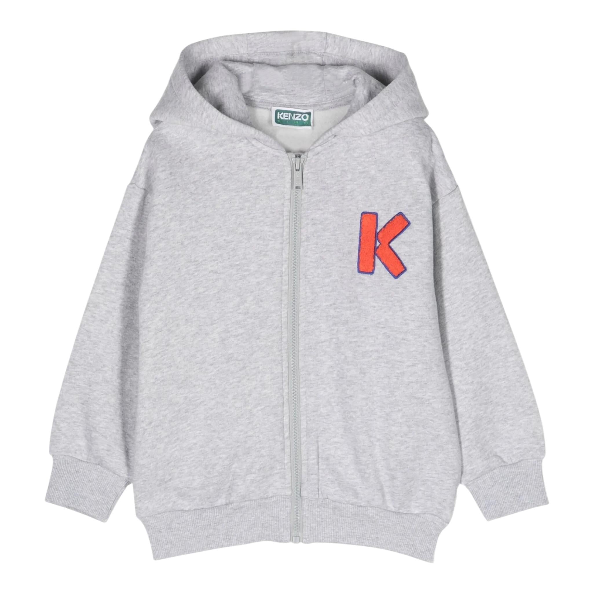 KENZO felpa con zip e cappuccio tinta unita Grigio per Neonato K05493 GRIGIO KENZO