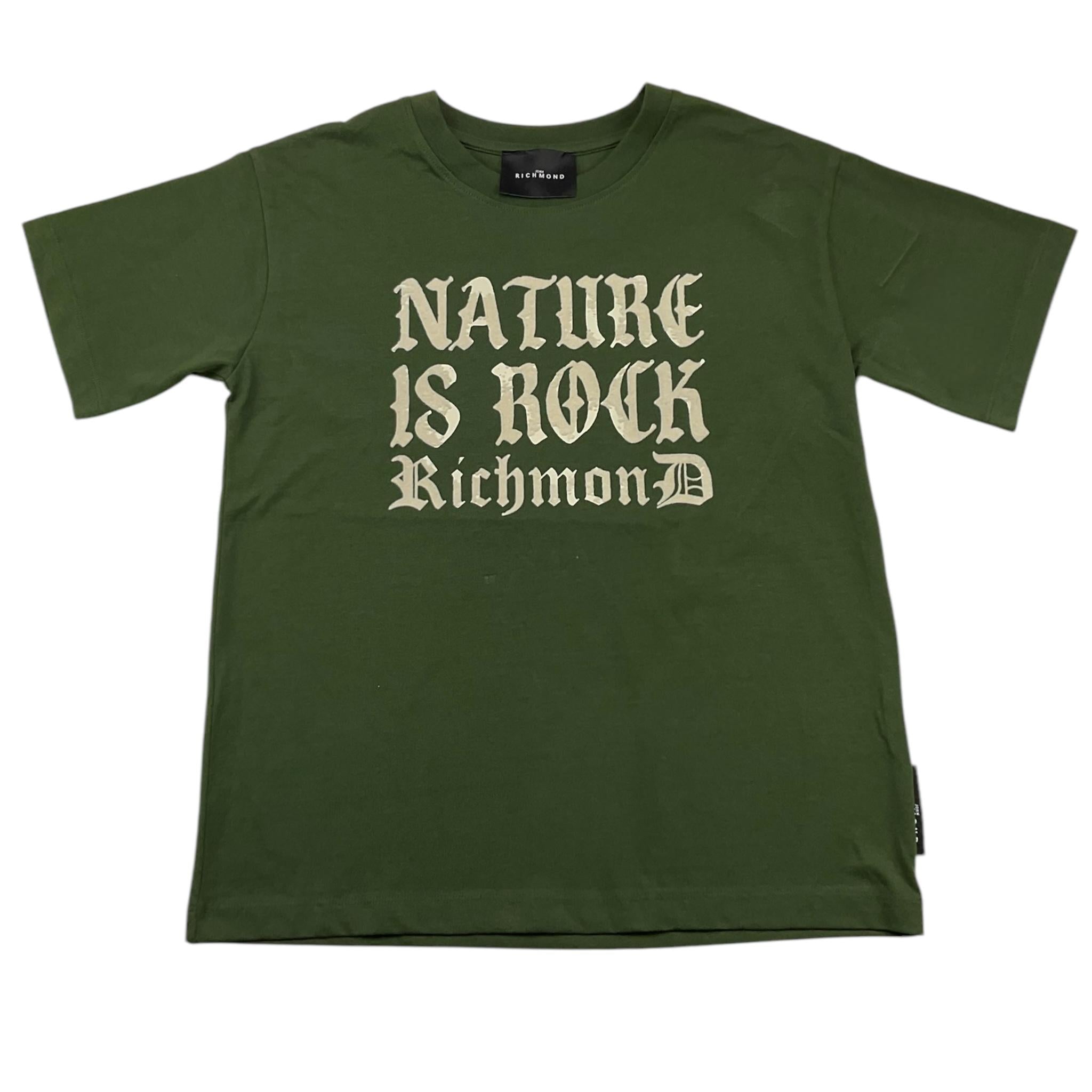 JOHN RICHMOND t-shirt girocollo tinta unita cn stampa in contrasto Verde per Bambino RBA25057TS VERDE JOHN RICHMOND