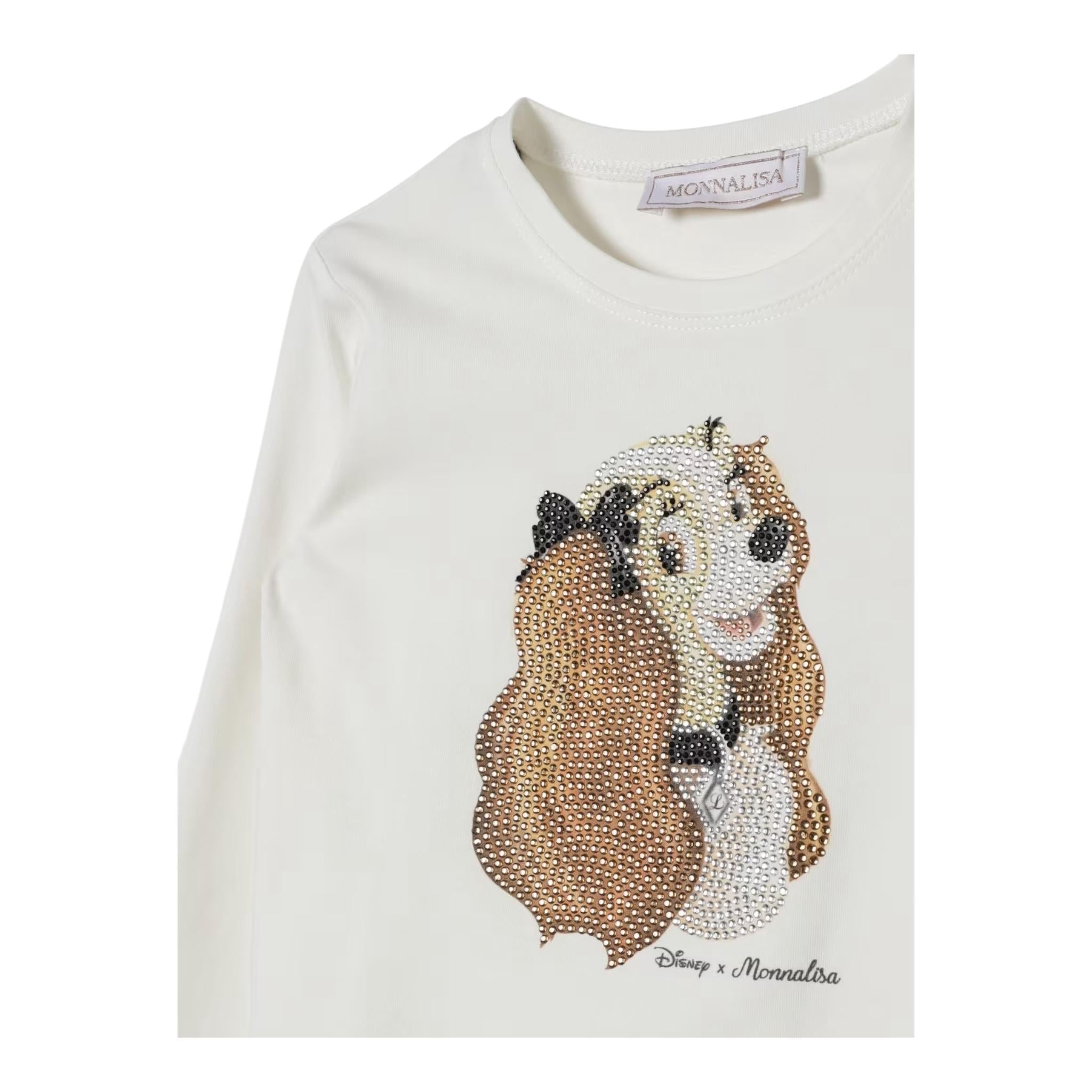 MONNALISA shirt girocollo tinta unita con stampa brillantinata Bianco per Neonata 19D611 BIANCO MONNALISA