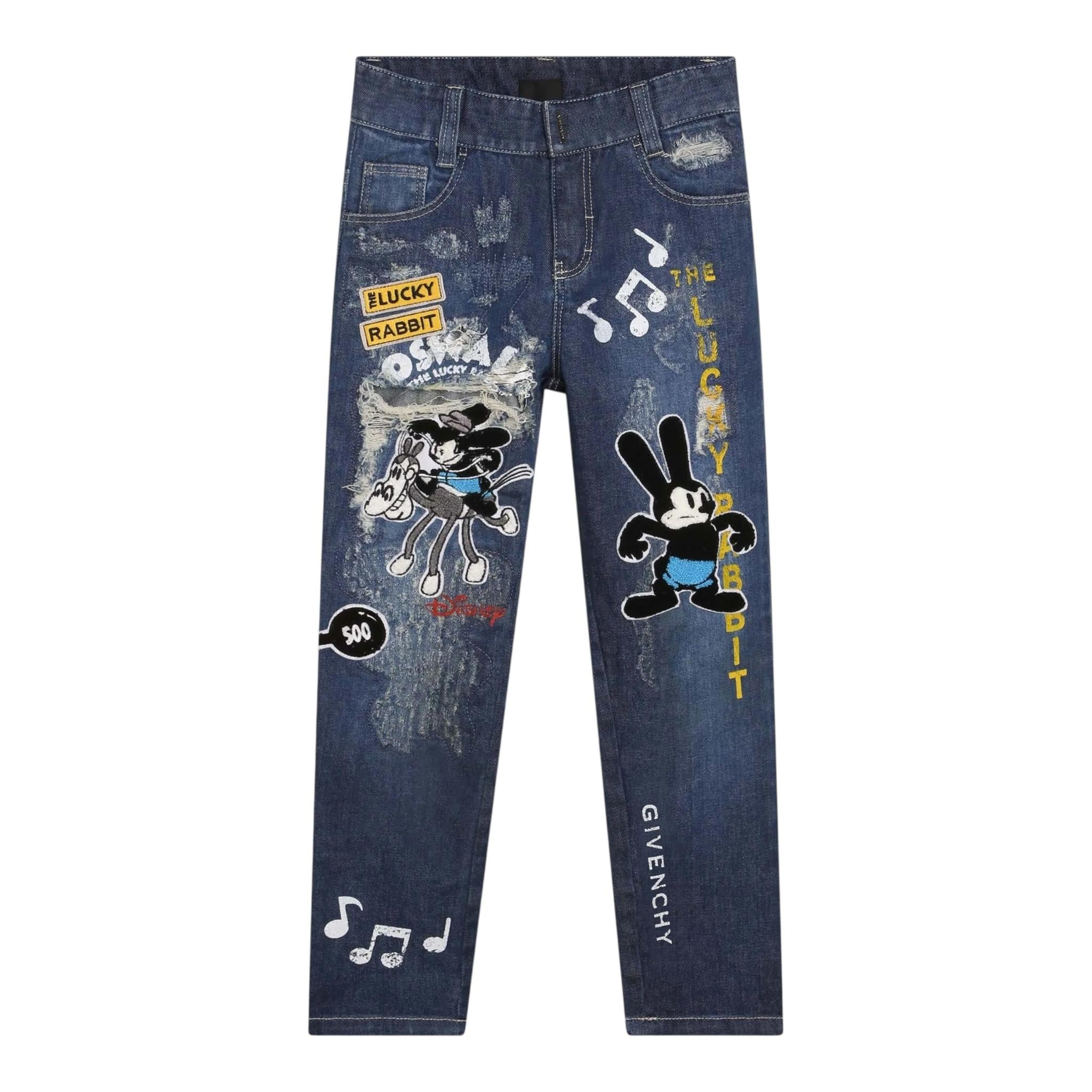 GIVENCHY jeans tinta unita con stampe Blu per Bambino H24235 BLU GIVENCHY
