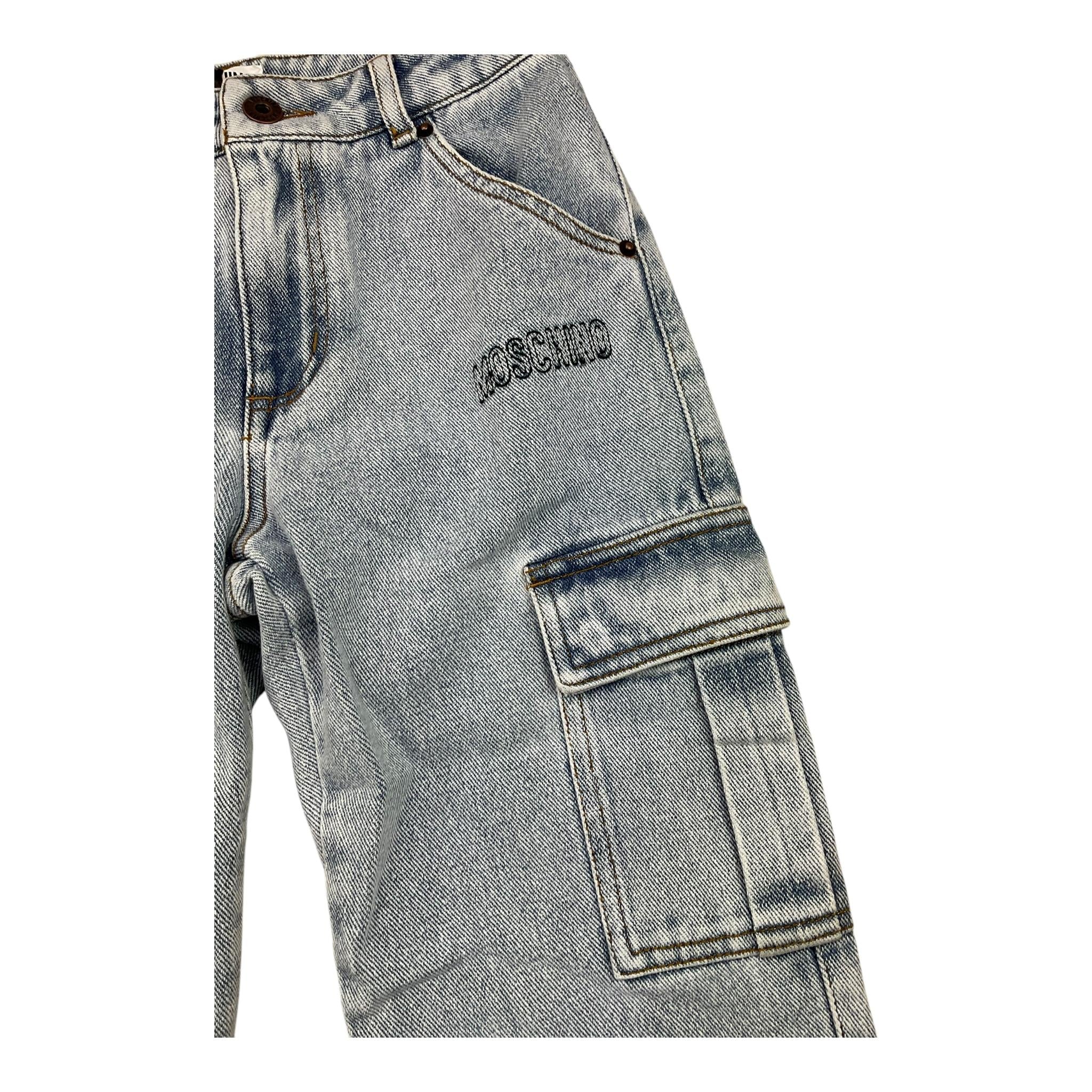 MOSCHINO jeans tinta unita con girovita regolabile Azzurro per Bambina HUP08H AZZURRO MOSCHINO