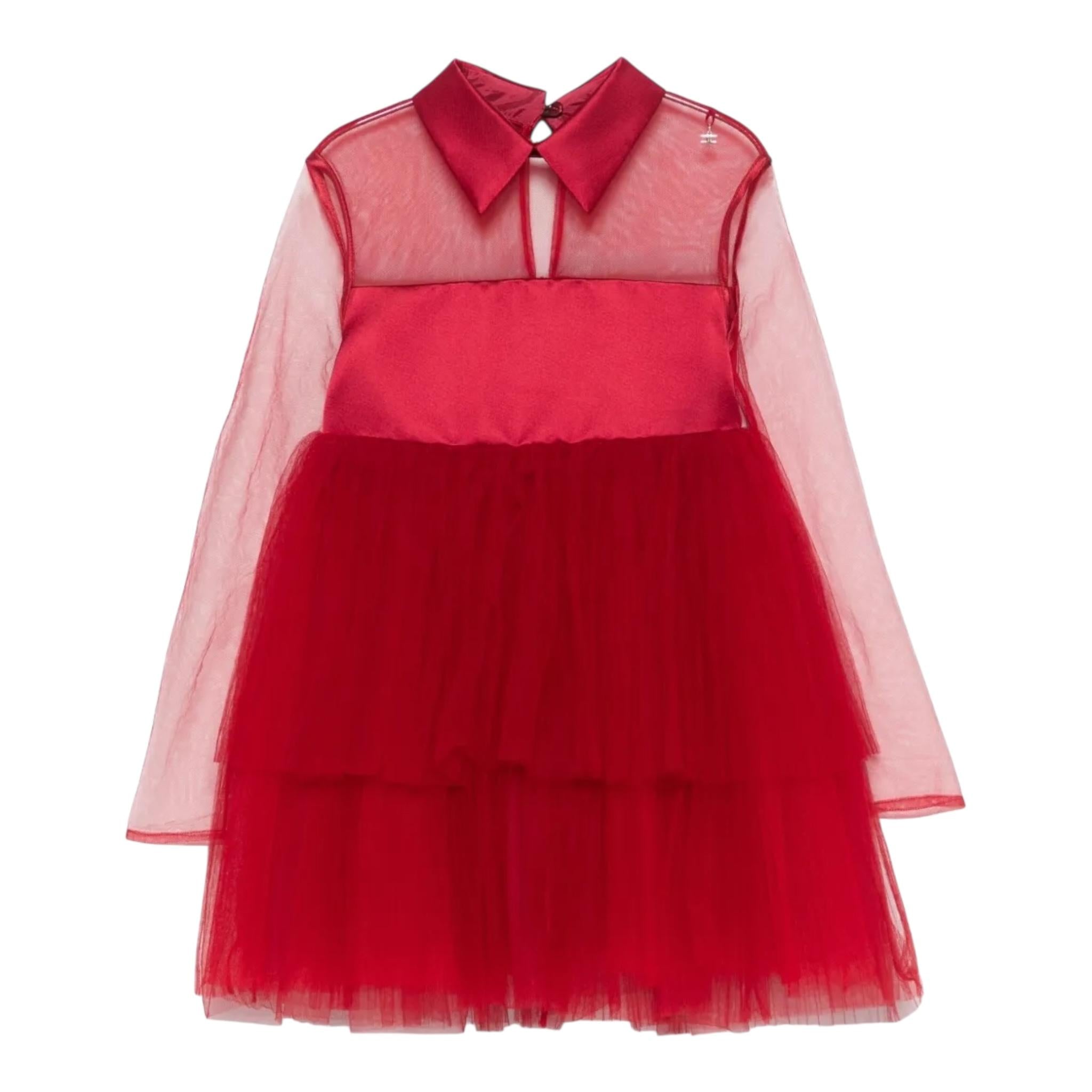 ELISABETTA FRANCHI abito tinta unita con tulle e trasparenze Rosso per Bambina EFAB539 ROSSO ELISABETTA FRANCHI