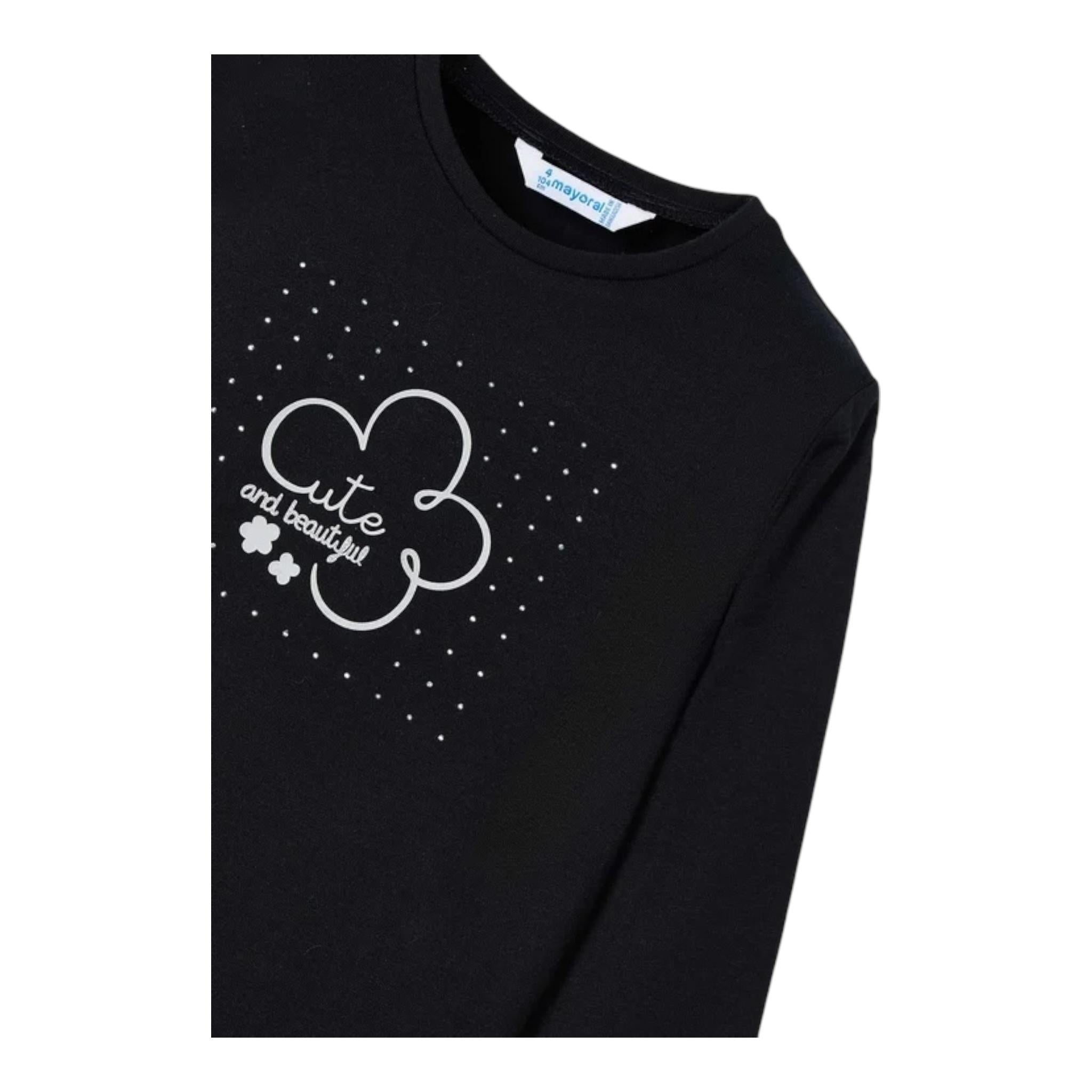 MAYORAL shirt gircollo tinta unita con stampa Nero per Bambina 178 NERO MAYORAL