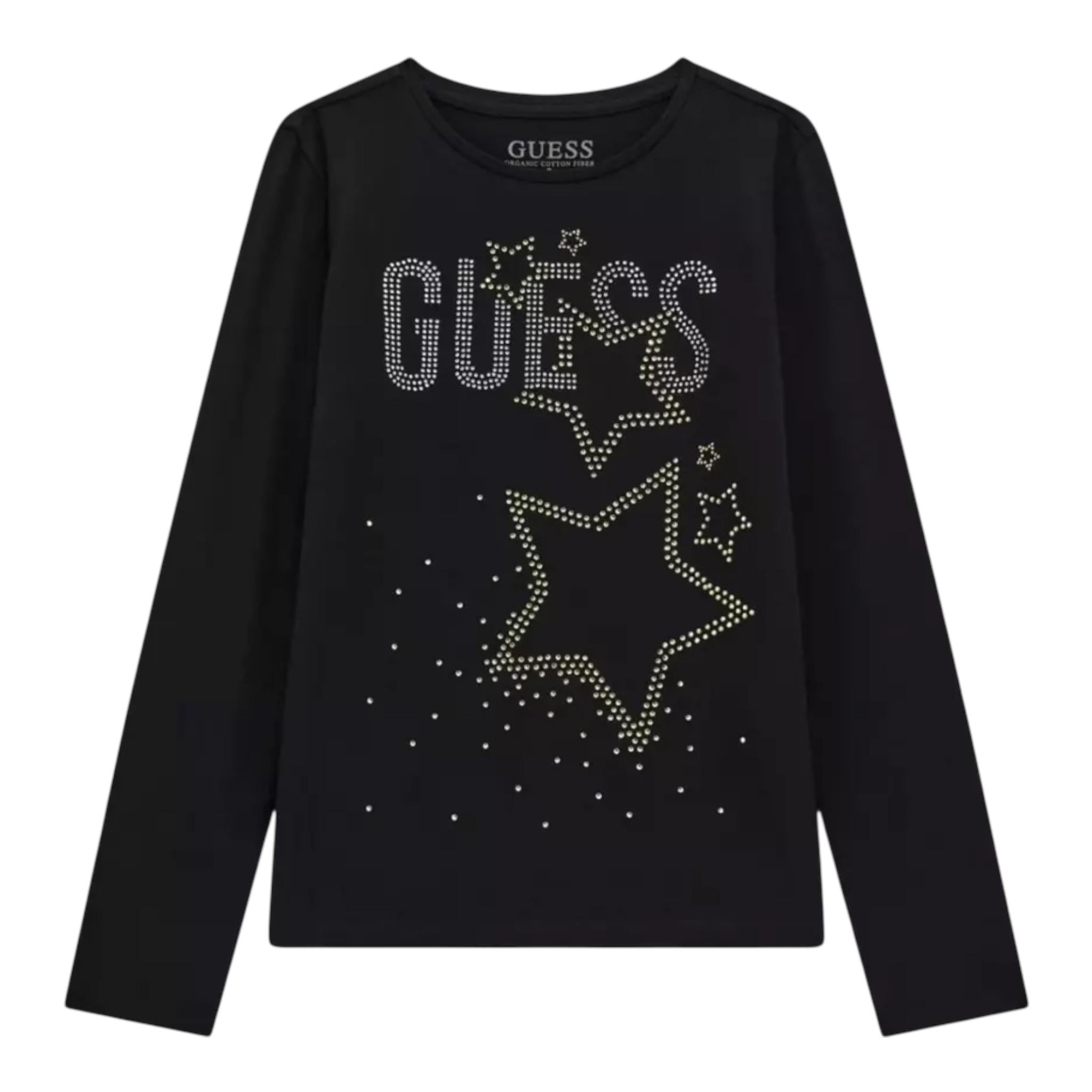 GUESS shirt girocollo tinta unita con stampa brillantinata Nero per Bambina J4BI09J1314 NERO GUESS