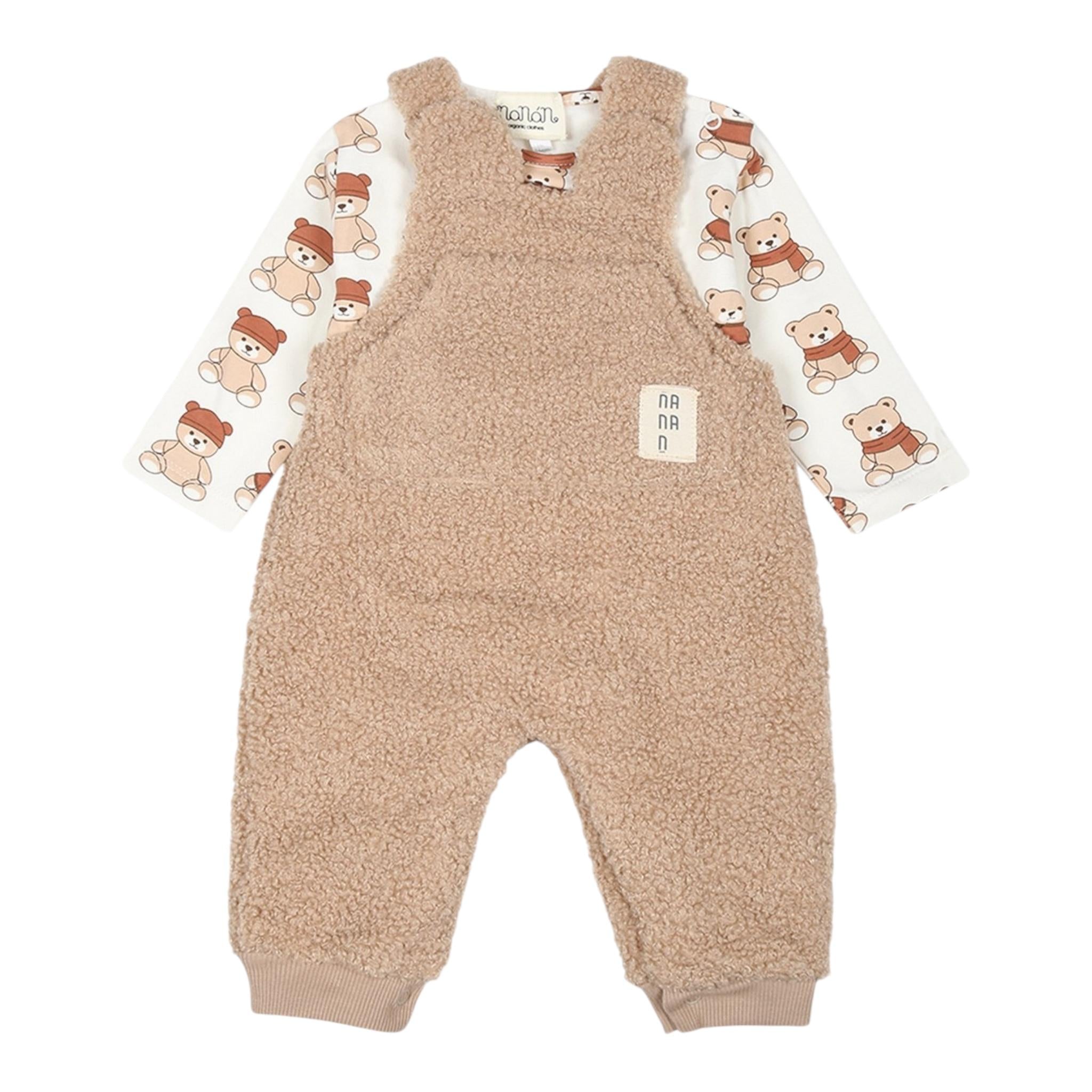 NANAN completo 2pz salopette-shirt con stampa Beige per Neonato I2413801B BEIGE NANAN