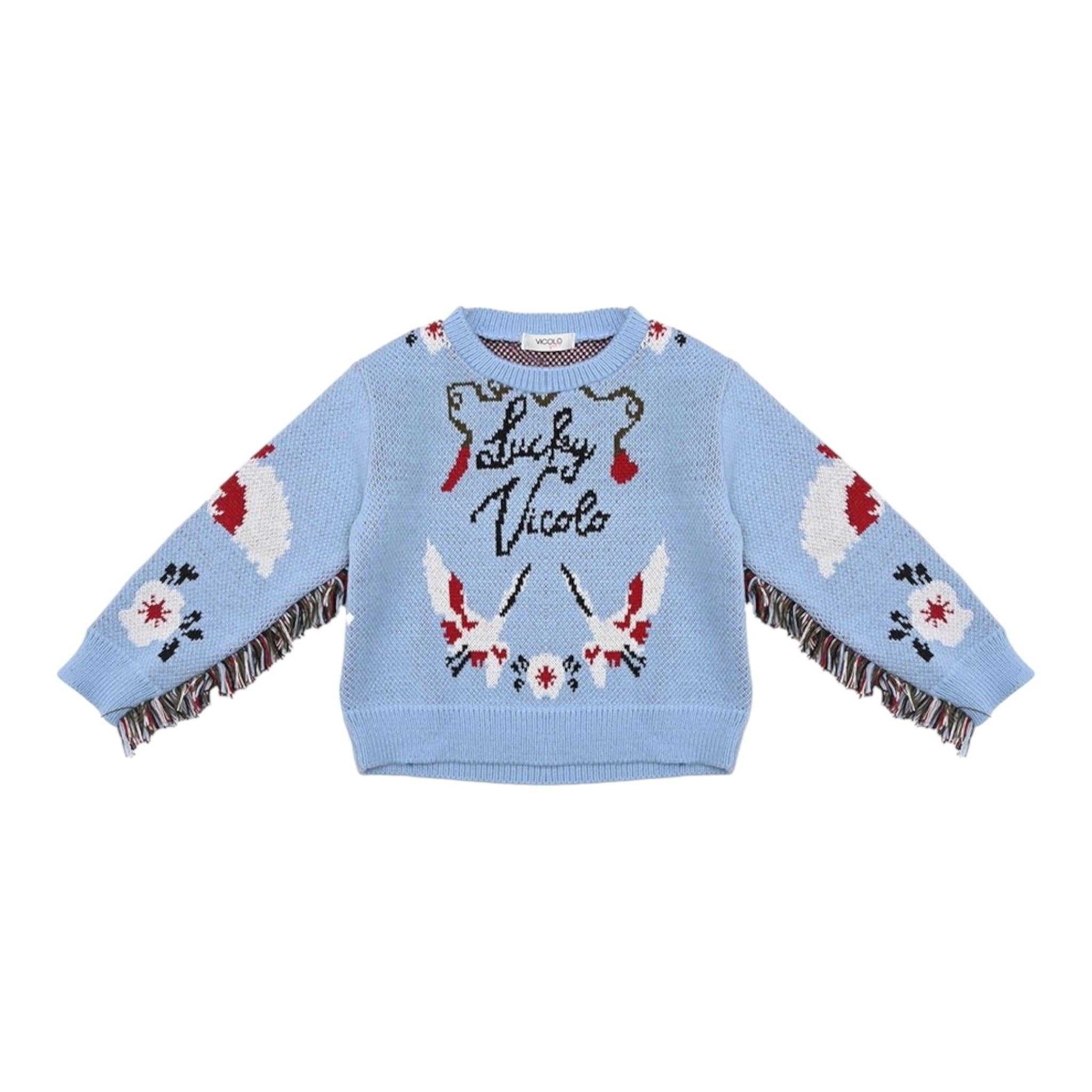 VICOLO maglia tinta unita girocollo con stampa Azzurro per Bambina 3141W00046 AZZURRO VICOLO