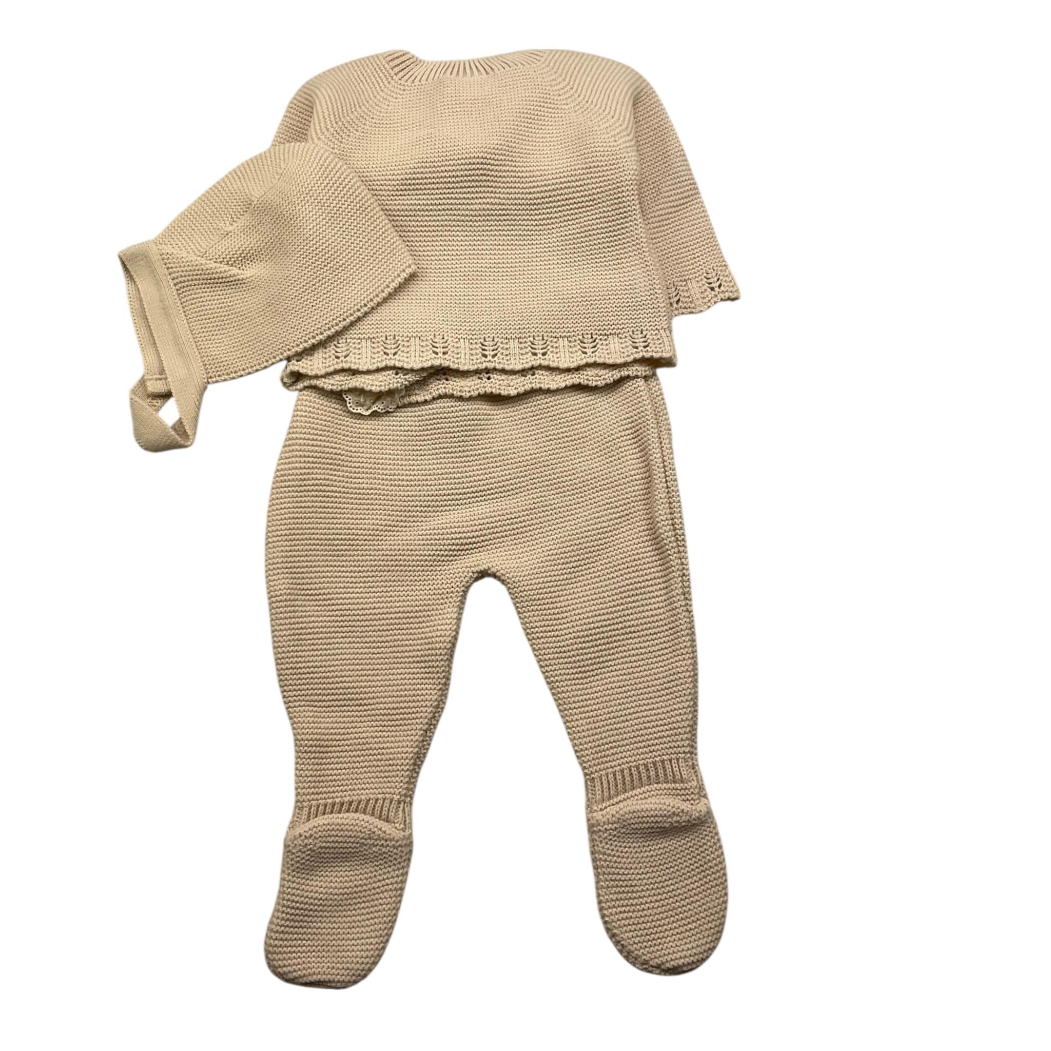 VALENTINA BEBES completo 3 pezzi maglia-ghettina-cappello Beige per Neonata HOW46 BEIGE VALENTINA BEBES