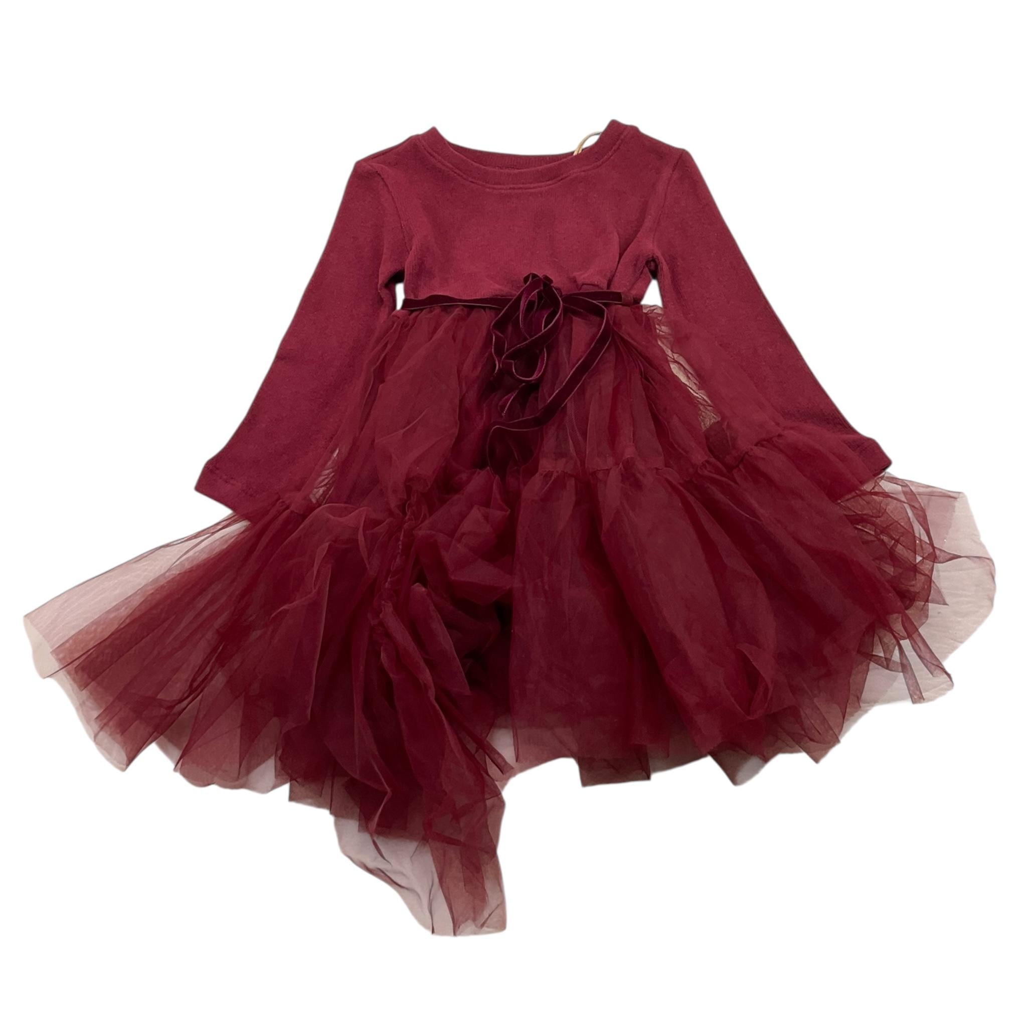 @MADILLY abito tinta unita manica lunga con tulle Bordeaux per Neonata 01908N BORDEAUX @MADILLY