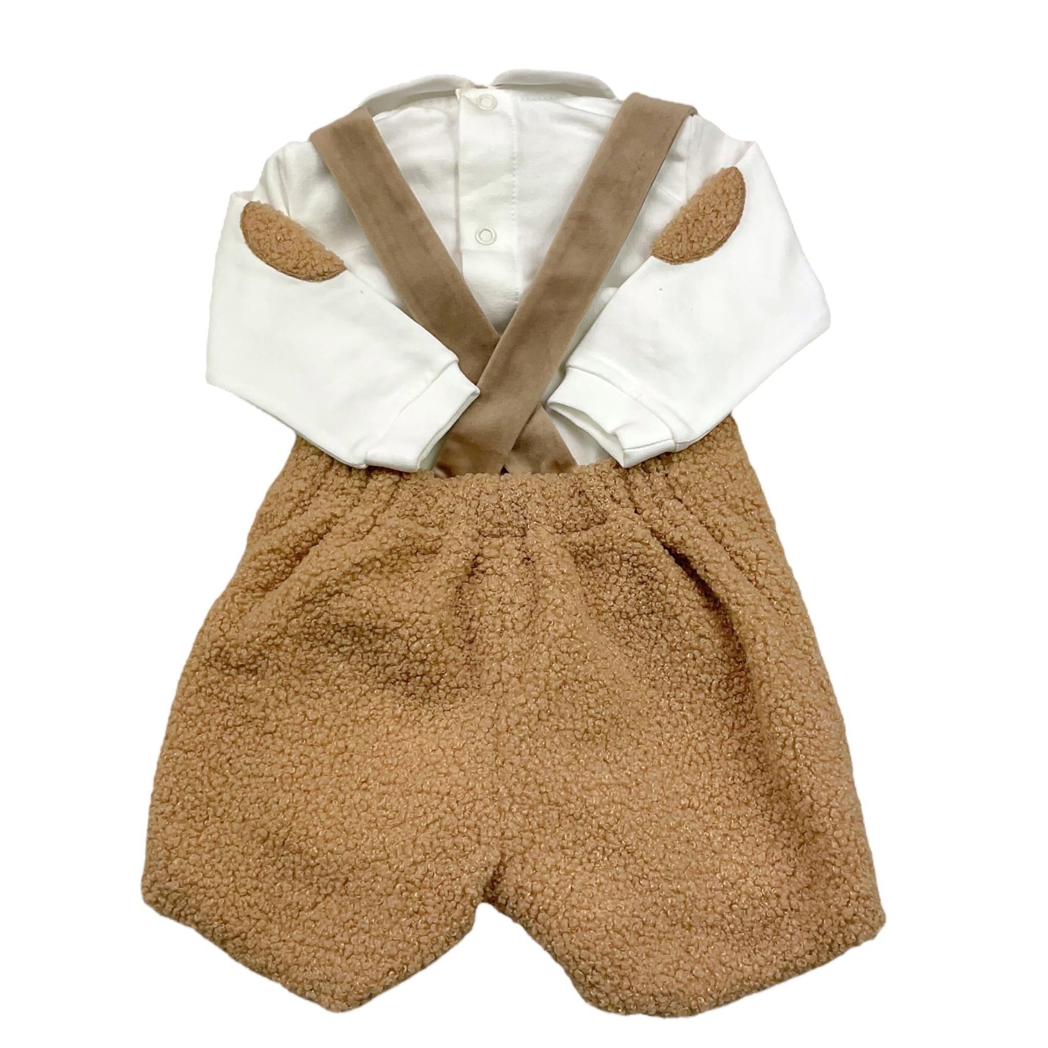 MARLU' completo 2pz shirt-salopette bicolore Bianco/cammello per Neonata IB6130 BIANCO/CAMMELLO MARLU'