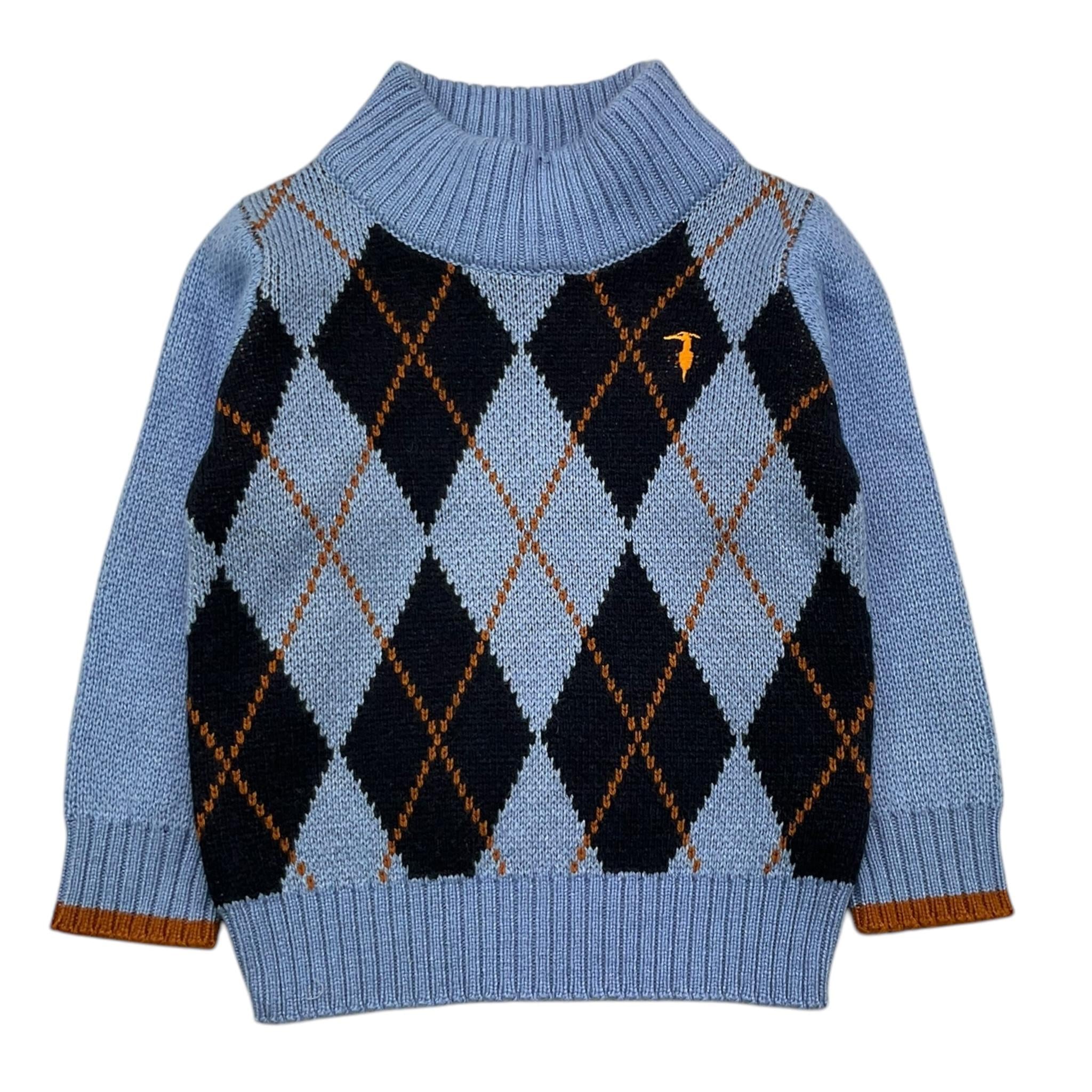 TRUSSARDI maglia mezzo collo tinta unita con stampa rombi Azzurro per Neonato TIA25115MA AZZURRO TRUSSARDI